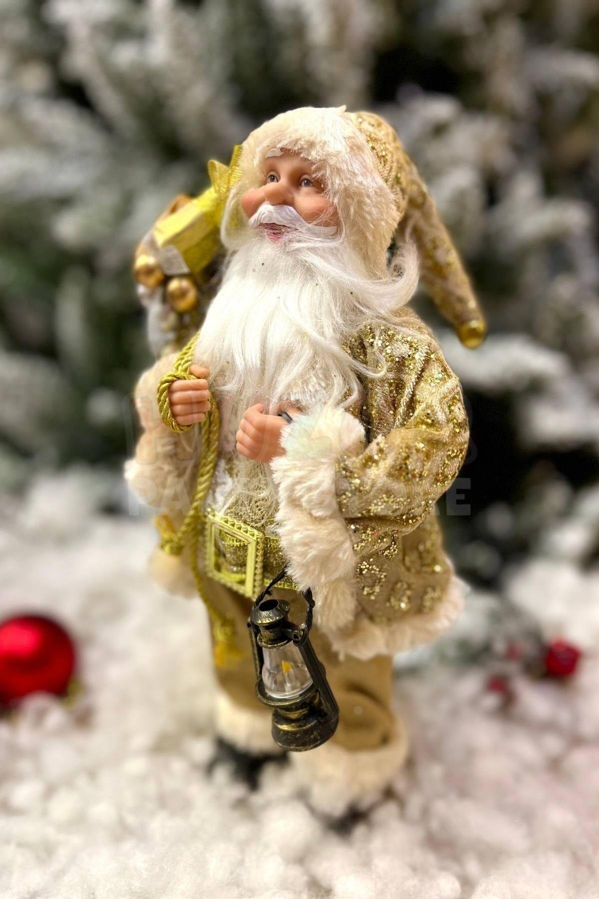 30 Cm Dekoratif Noel Baba Gold Altın Sarısı Renkli Ayakta Durabilen Yeni Yıl Yılbaşı Süsü Dekoru