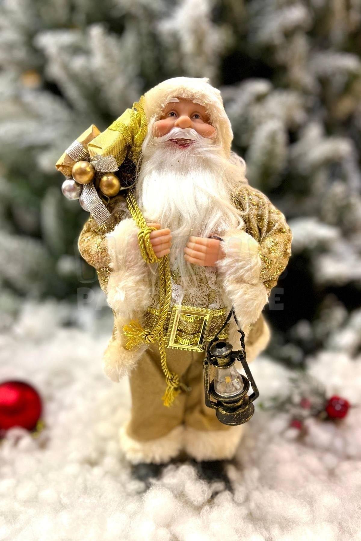 30 Cm Dekoratif Noel Baba Gold Altın Sarısı Renkli Ayakta Durabilen Yeni Yıl Yılbaşı Süsü Dekoru