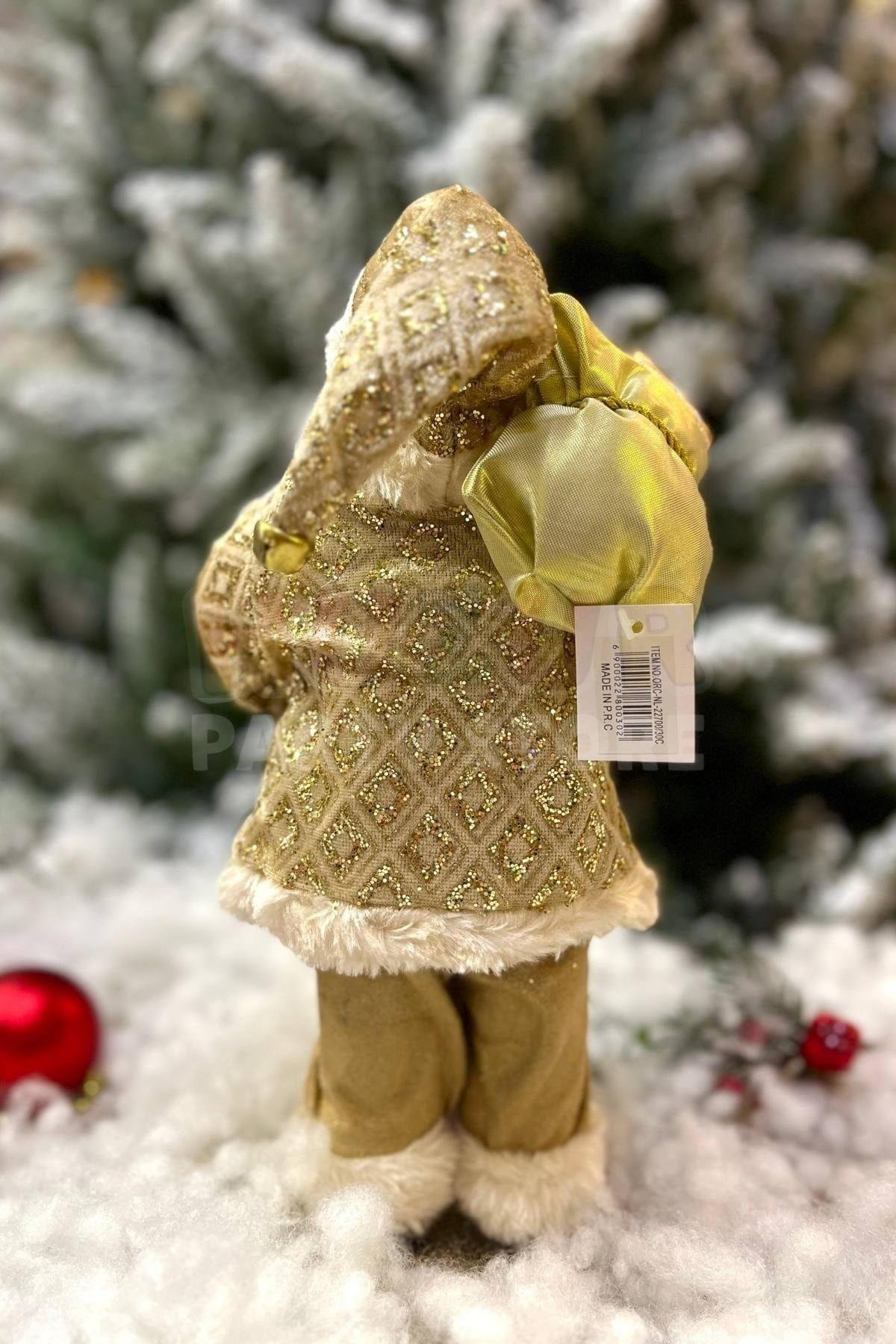 30 Cm Dekoratif Noel Baba Gold Altın Sarısı Renkli Ayakta Durabilen Yeni Yıl Yılbaşı Süsü Dekoru