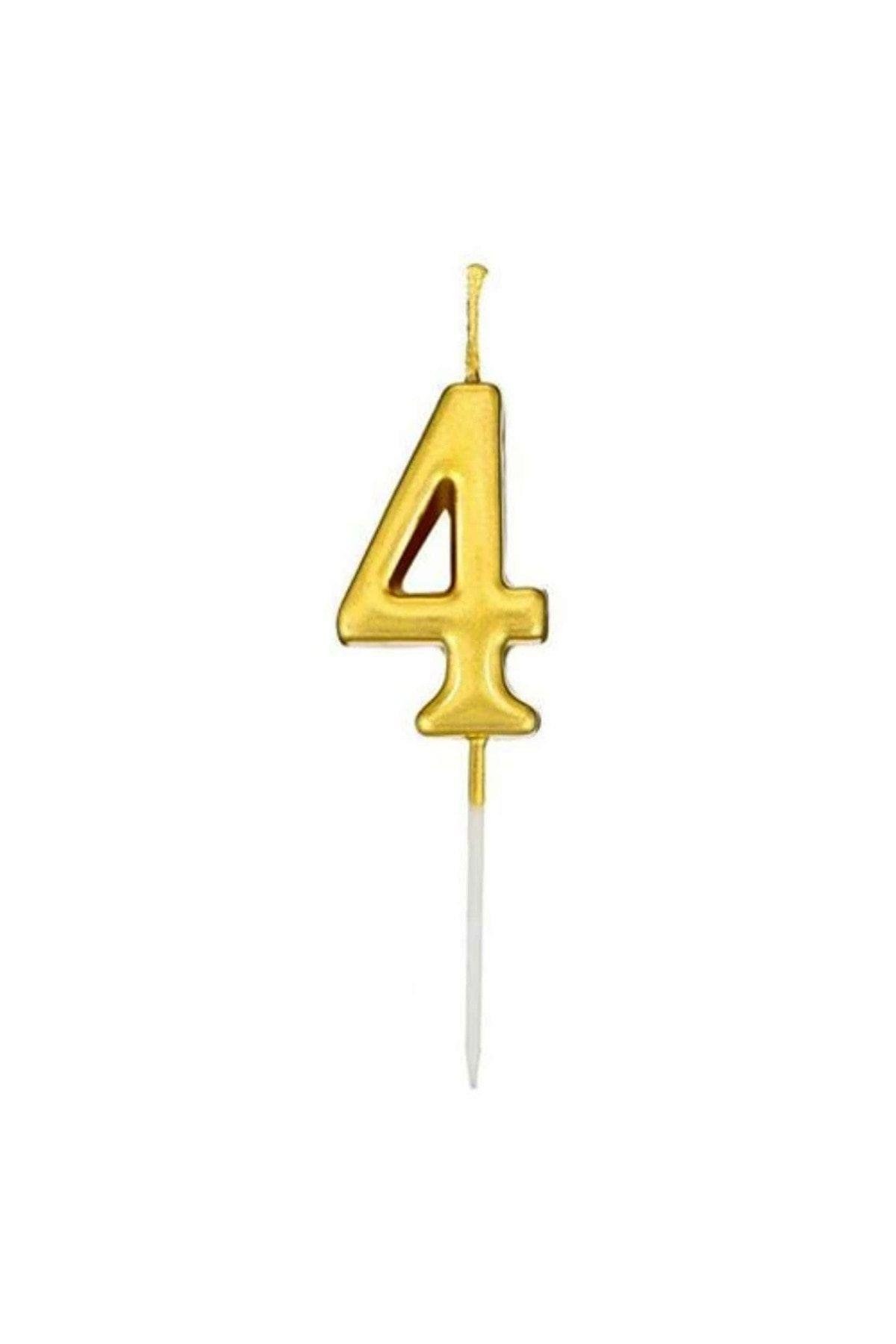 4 Yaş Gold Rakam Mum Altın Renk Doğum Günü Pasta Mumu Sarı Renkli Parlak Parti Mumu