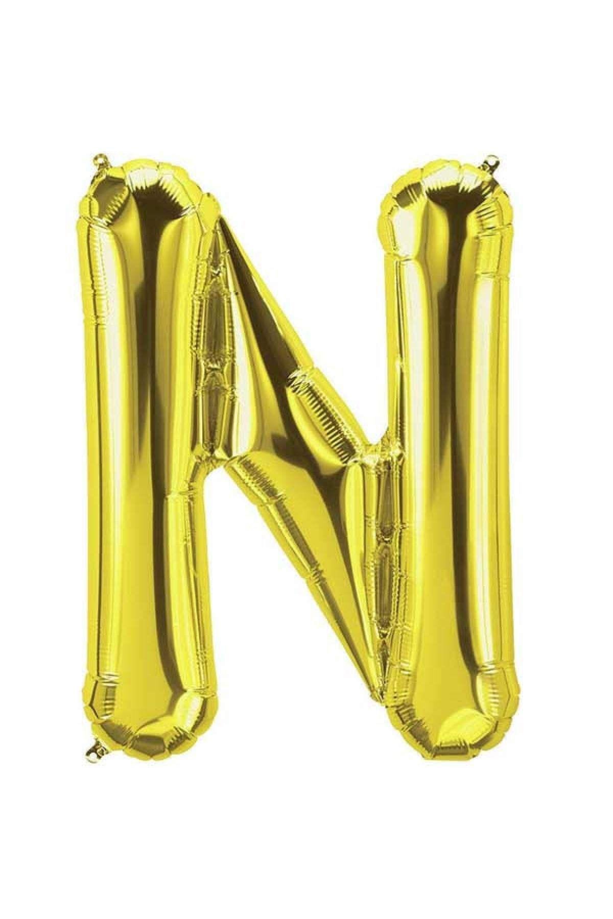 40" Inç Altın N Harfi Gold Büyük Boy Sarı Folyo Balon  100 cm