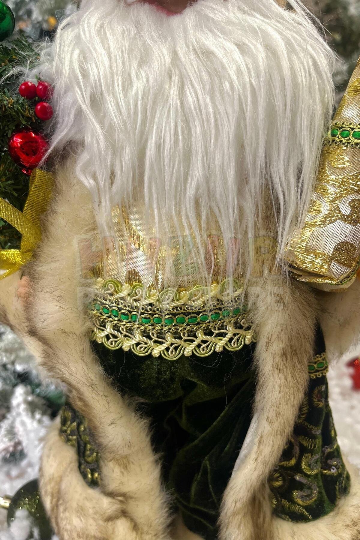 45 Cm Noel Baba Yeşil Gold Renk Dekoratif Kürklü Ayakta Durabilen Yeni Yıl Yılbaşı Süsü Dekoru