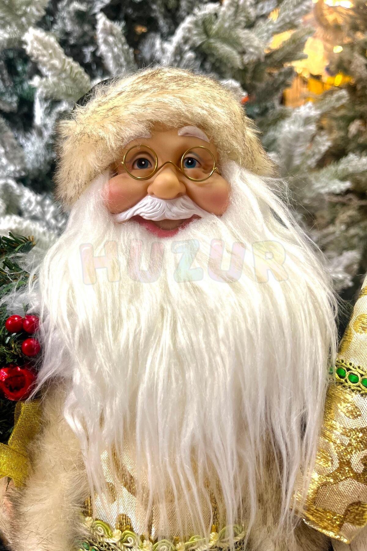 45 Cm Noel Baba Yeşil Gold Renk Dekoratif Kürklü Ayakta Durabilen Yeni Yıl Yılbaşı Süsü Dekoru