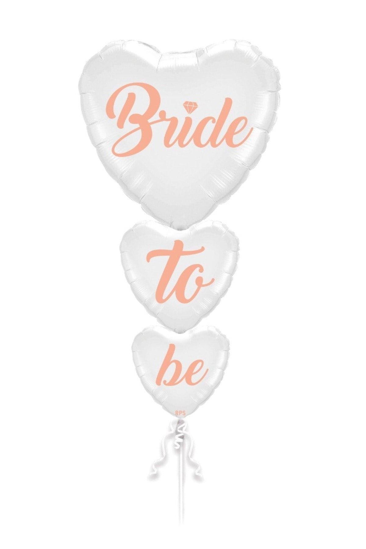 Bride To Be 3'lü Folyo Balon Seti Beyaz Üstüne Rose Gold Renk Birleşik Kalpler 100 Cm Bekarlığa Veda