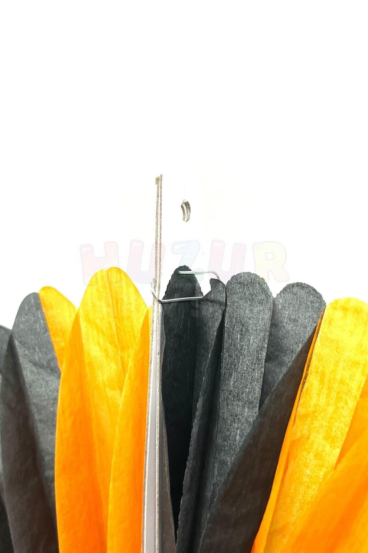 Cadılar Bayramı Yelpaze Halloween Partisi Dekoru 32 Cm Turuncu Siyah Renkli Asmalı İpli Kağıt Süs