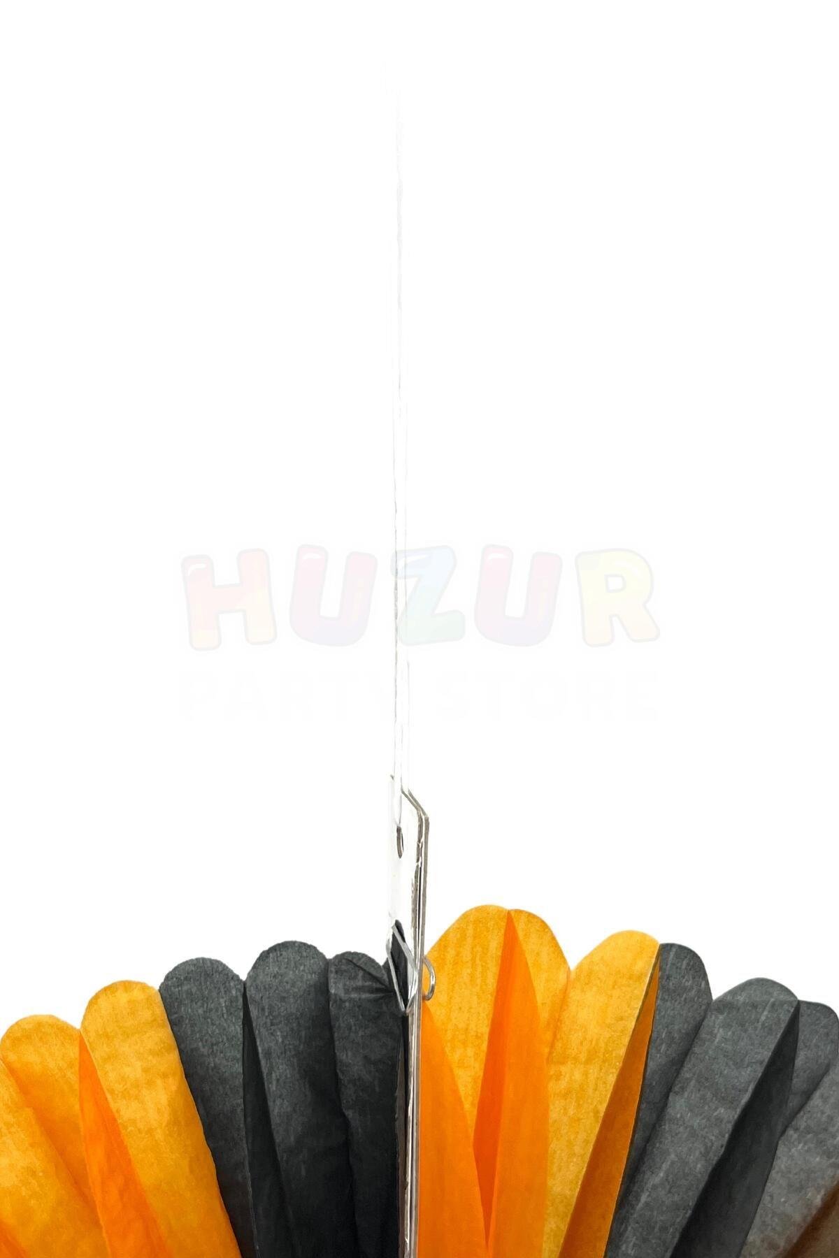 Cadılar Bayramı Yelpaze Halloween Partisi Dekoru 32 Cm Turuncu Siyah Renkli Asmalı İpli Kağıt Süs