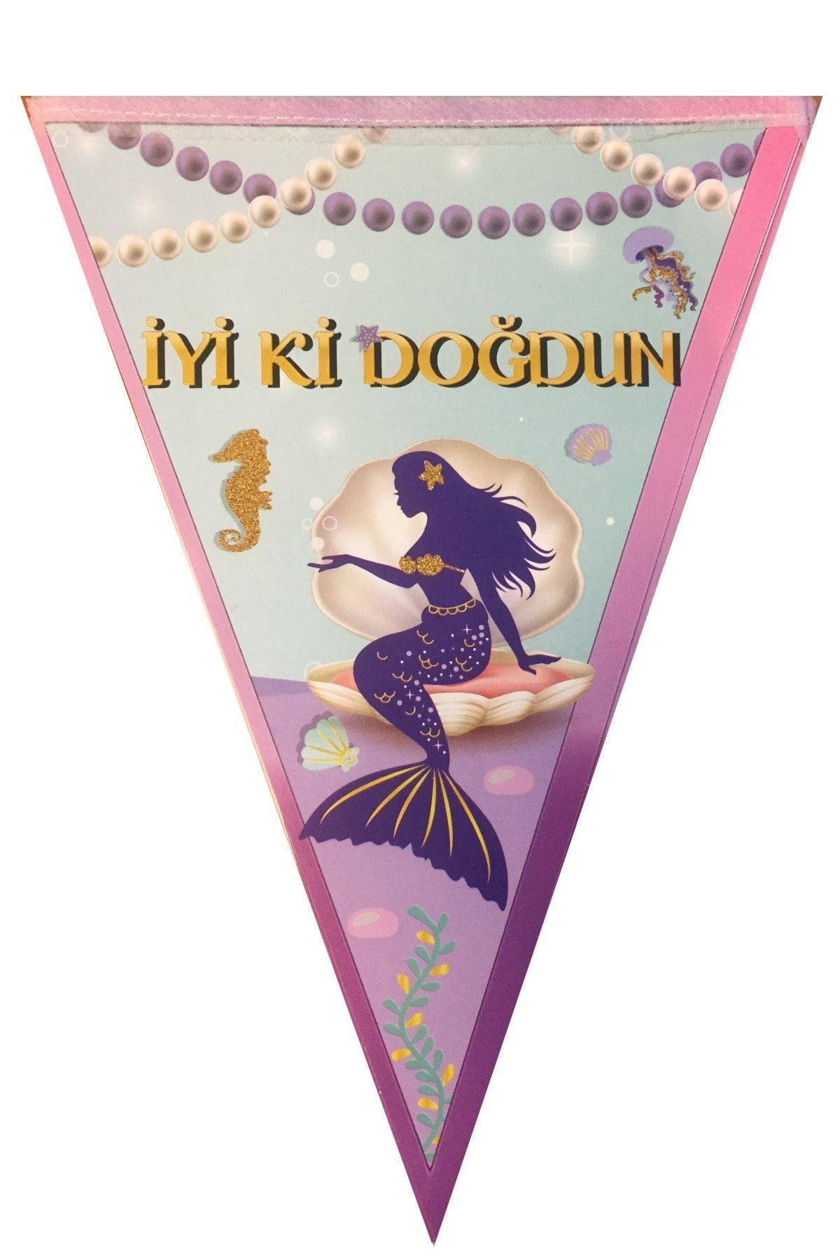 Deniz Kızı Temalı Flama Iyiki Doğdun Yazılı 10 Bayrak İpli 2 Metre Istiridye Deniz Atı Konsepti