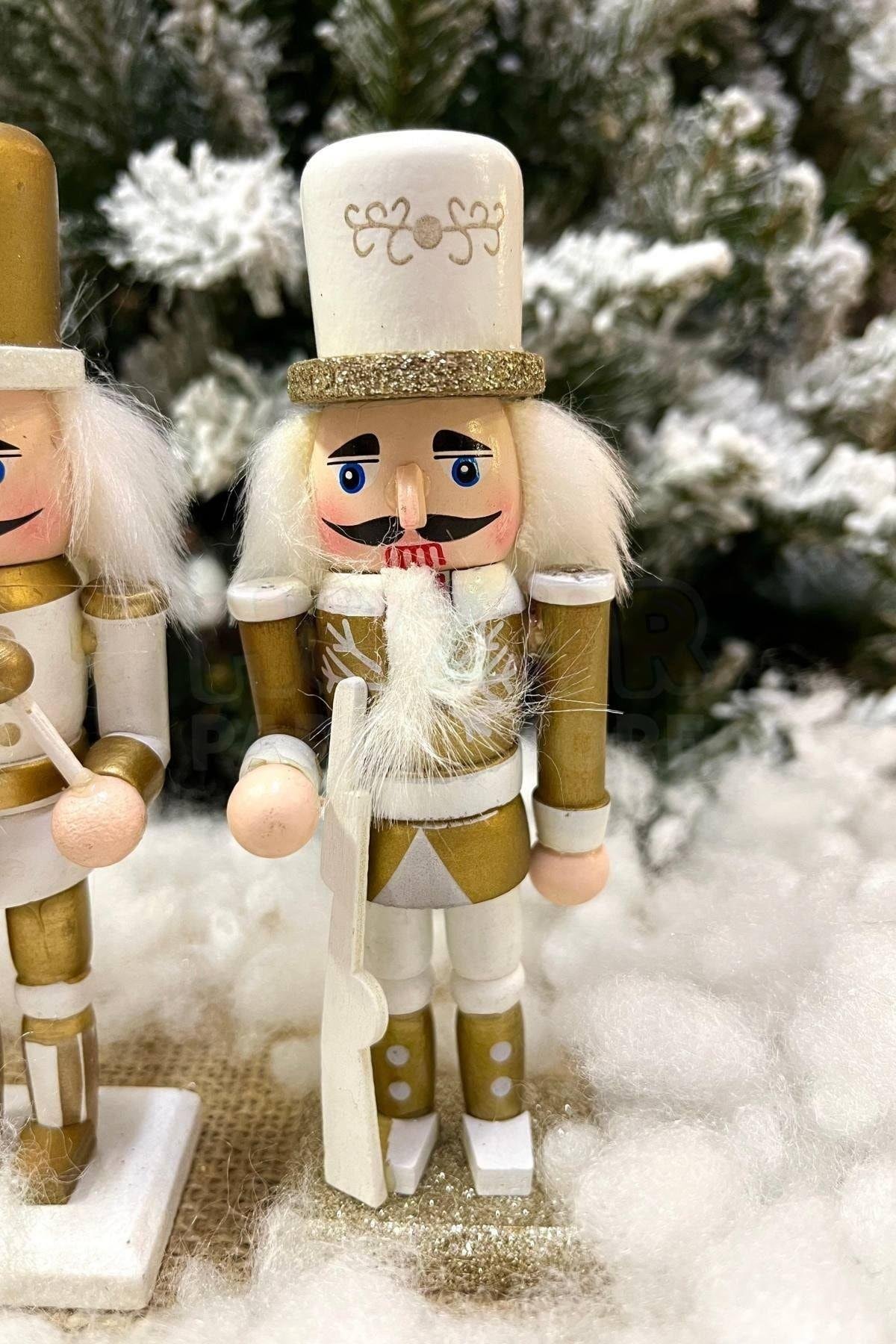 Gold Fındıkkıran 3'lü Set 15 Cm Mızrak Davul Tüfekli Kurşun Asker Nutcracker Yılbaşı Yeni Yıl Dekor
