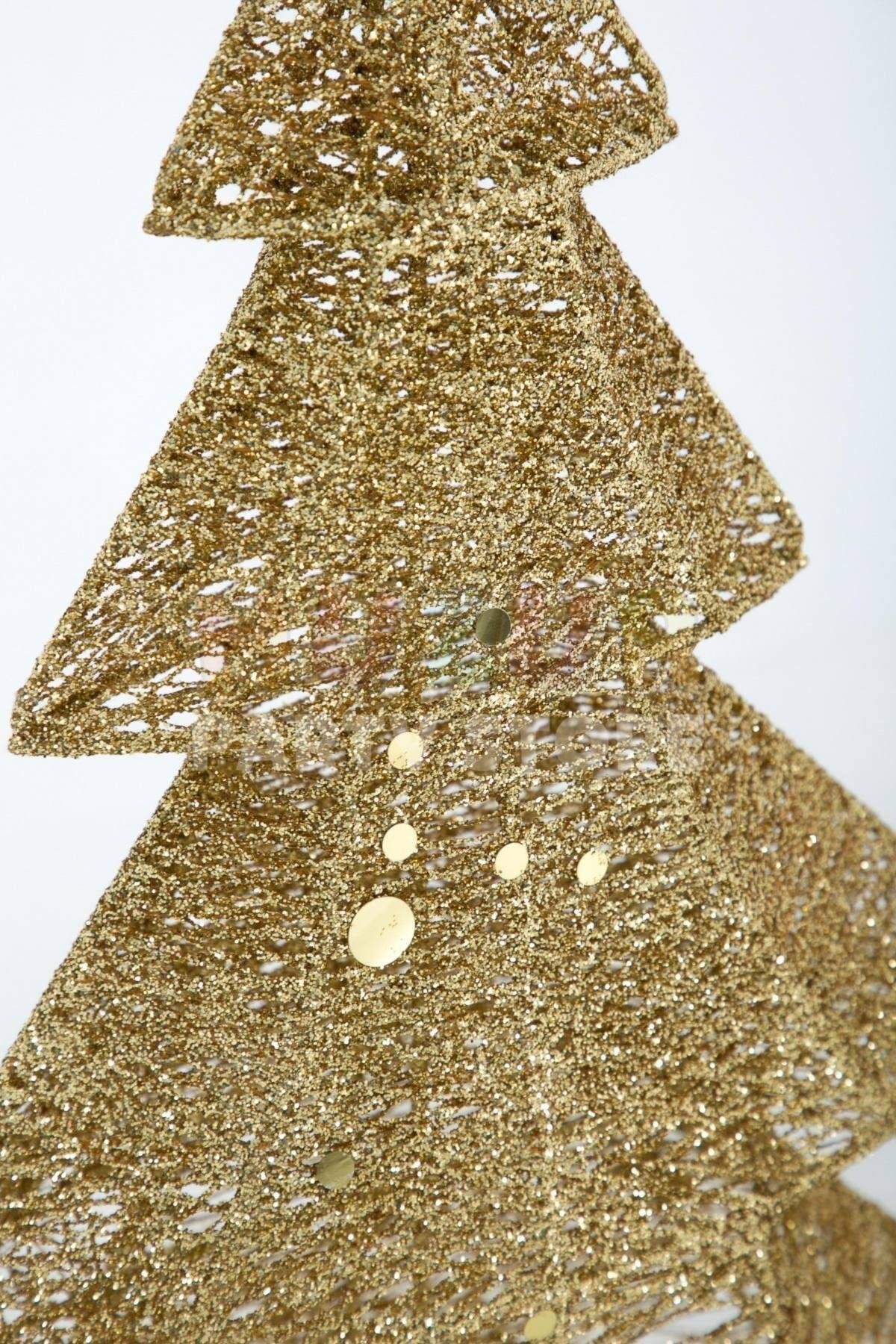 Göz Alıcı Parıltılı 3 Lü Set Yılbaşı Ağacı Gold Kaplama Tel Yapı Simli 40-50-60 Cm Ayakta Durabilen