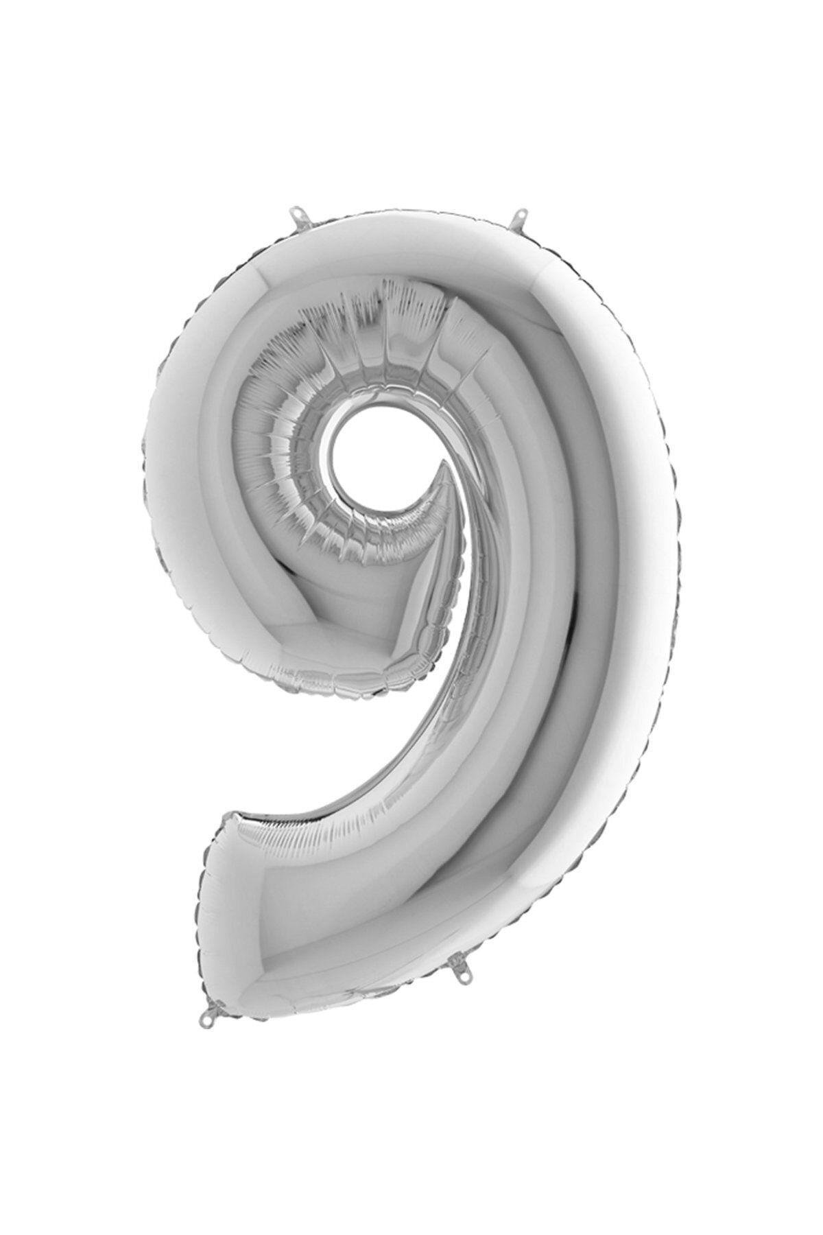 Gümüş Orta Boy Gri Folyo Balon 34" Inç Silver 9 Rakamı 75 Cm
