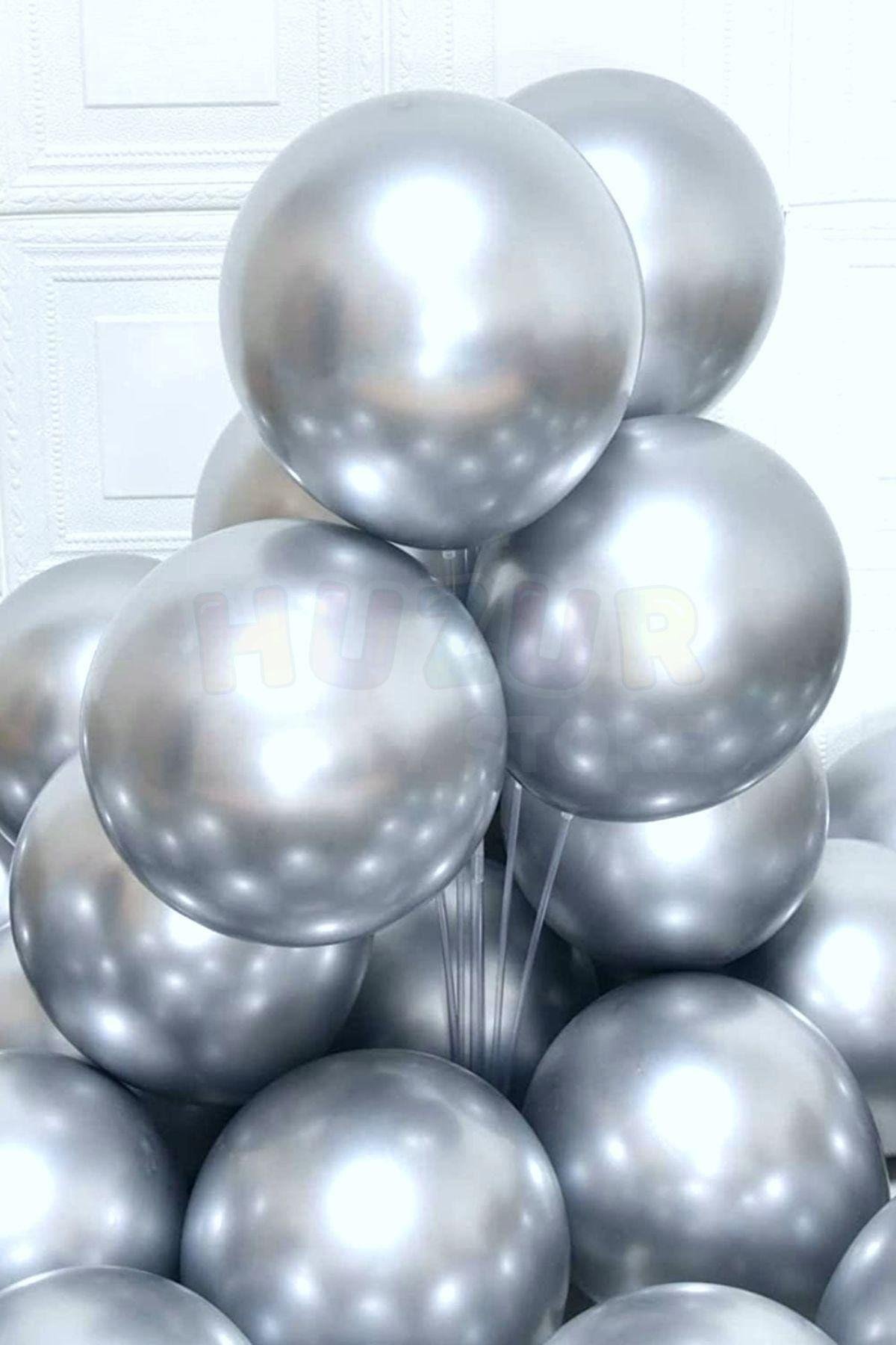 Gümüş Renkli Krom Balon 50 Adet 30 Cm Gri Silver Inanılmaz Parlak Rengi Canlı Doğum Günü Partisi