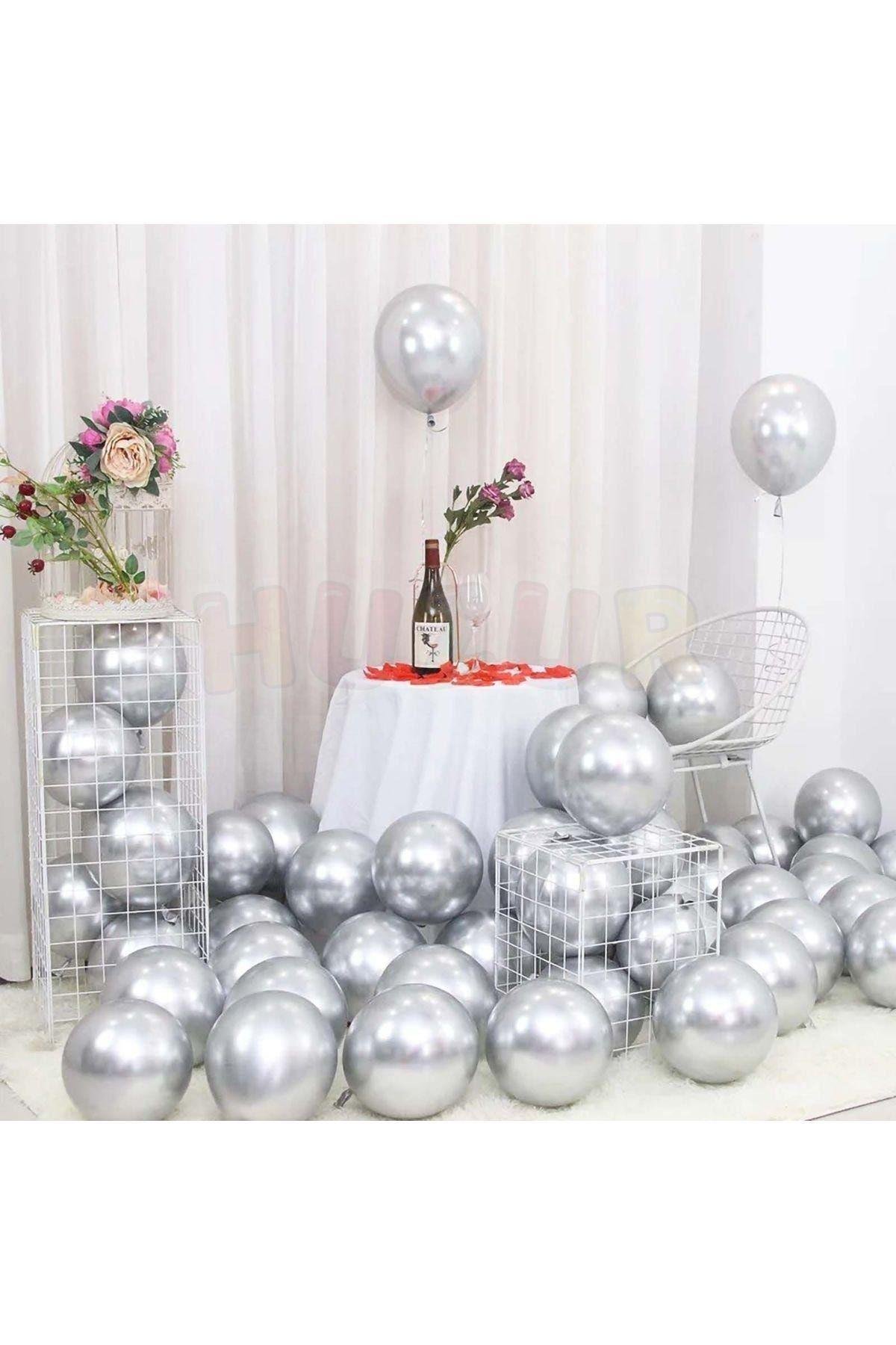 Gümüş Renkli Krom Balon 50 Adet 30 Cm Gri Silver Inanılmaz Parlak Rengi Canlı Doğum Günü Partisi
