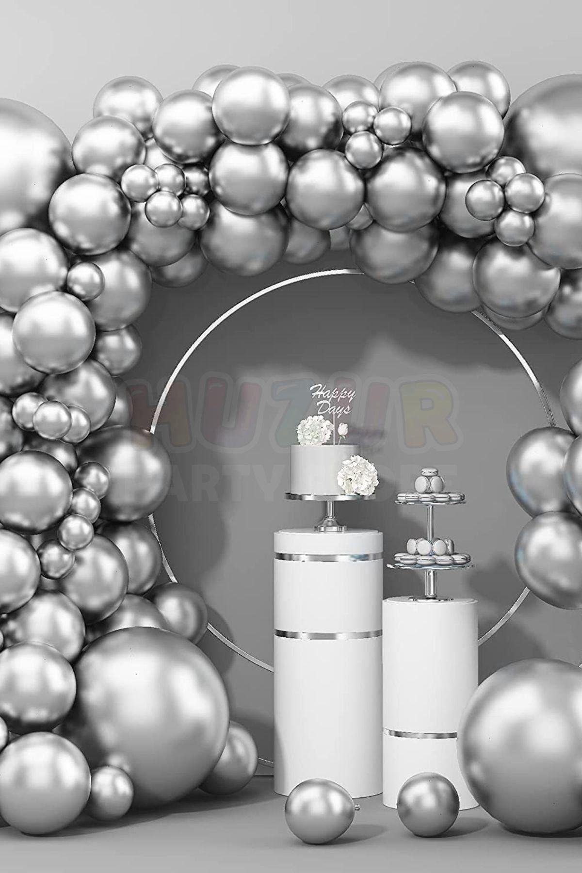 Gümüş Renkli Krom Balon 50 Adet 30 Cm Gri Silver Inanılmaz Parlak Rengi Canlı Doğum Günü Partisi