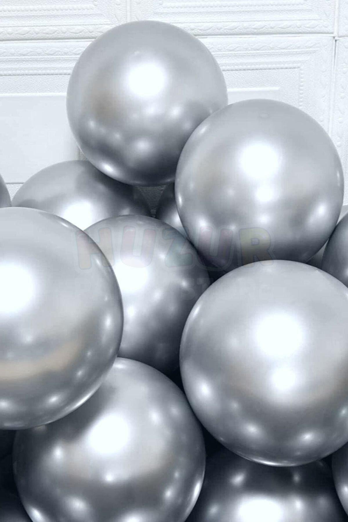 Gümüş Renkli Krom Balon 50 Adet 30 Cm Gri Silver Inanılmaz Parlak Rengi Canlı Doğum Günü Partisi