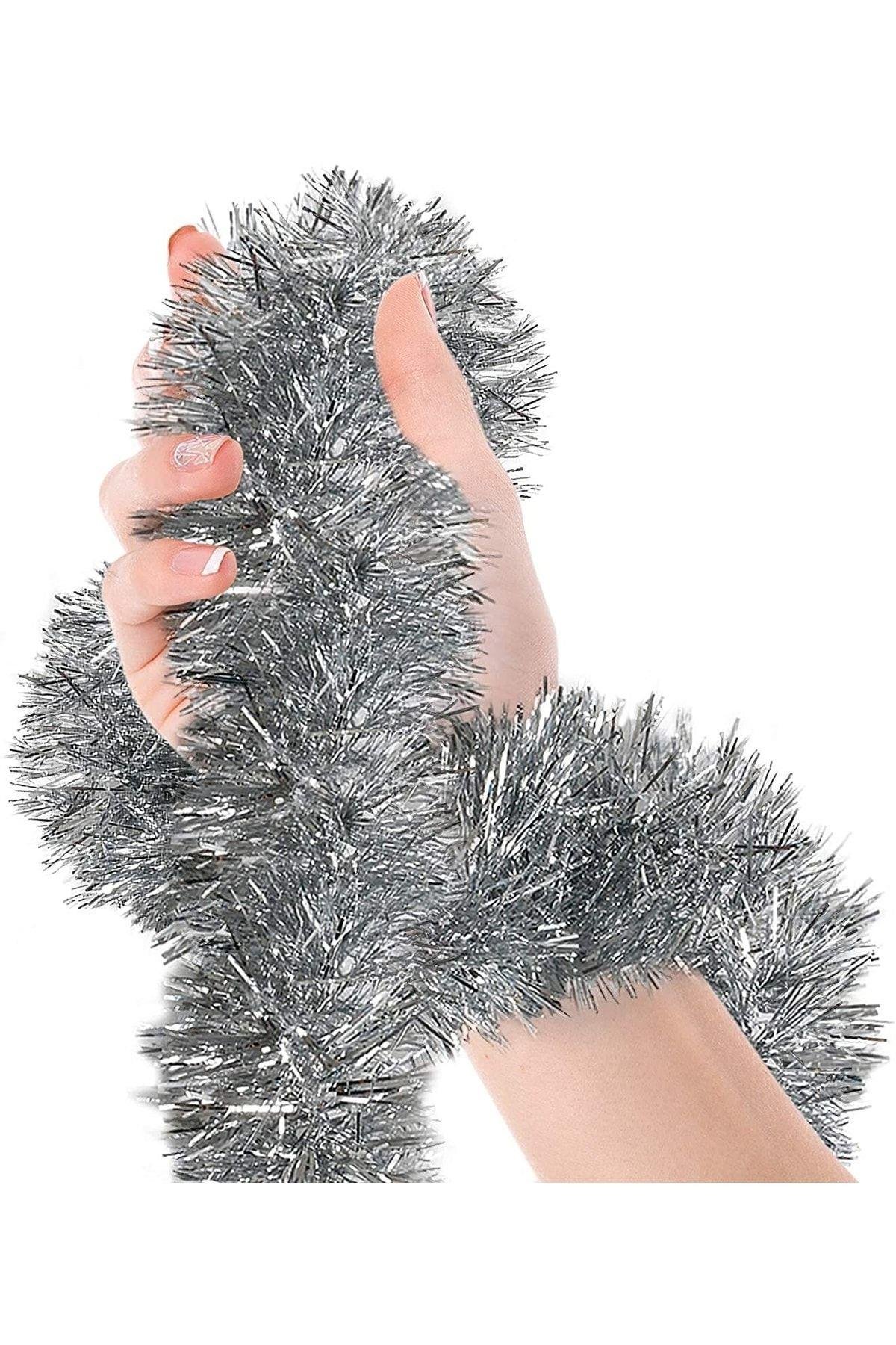 Gümüş Yılbaşı Garland Doğum Günü Simi Çam Ağacı Süsü Gri Silver 200x7 Cm Boyuna Asılan Boyna Takılan