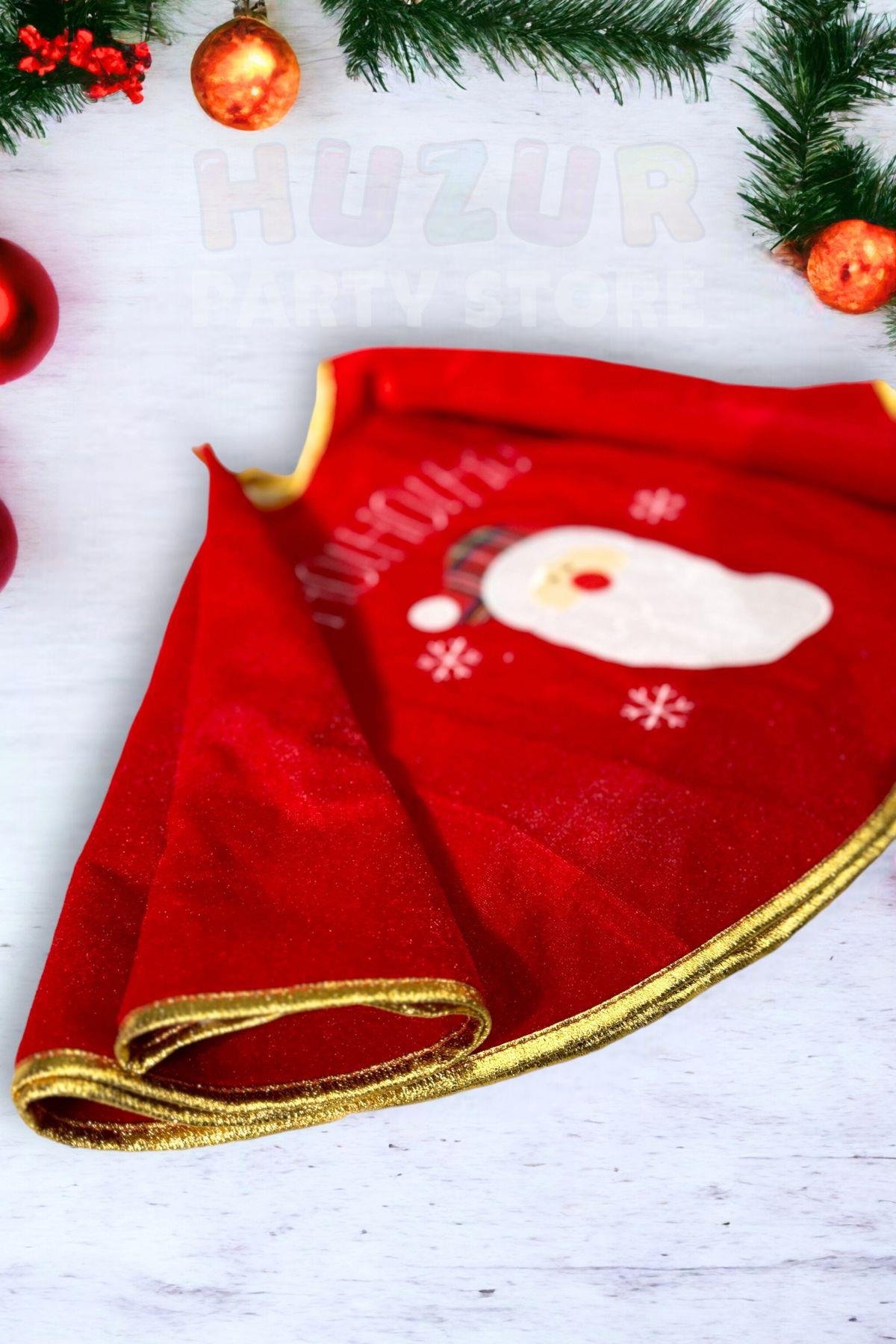 HOHOHO Yazılı Noel Baba Ağaç Altı Örtüsü Yeni Yıl Yılbaşı Ağacı Eteği Çam Altlığı 90 Cm Kırmızı