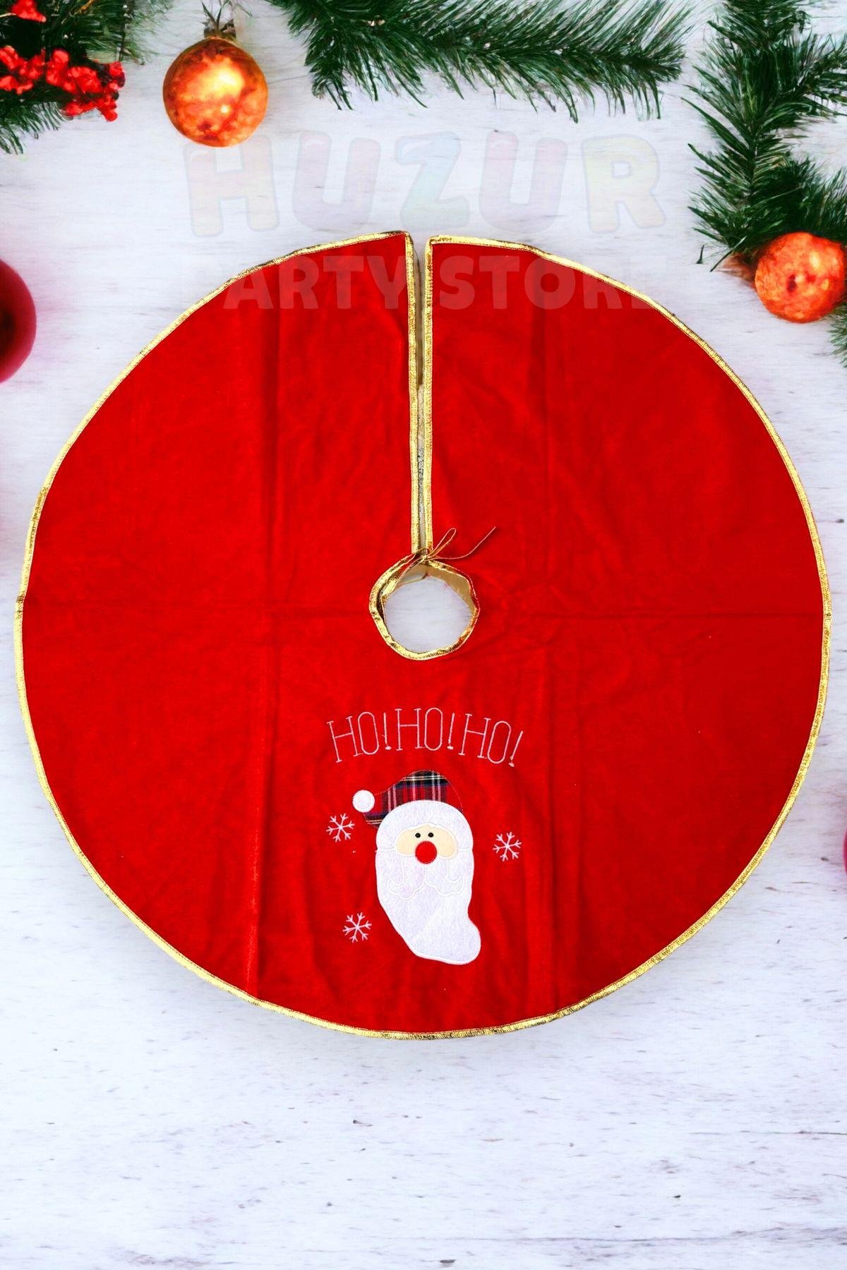 HOHOHO Yazılı Noel Baba Ağaç Altı Örtüsü Yeni Yıl Yılbaşı Ağacı Eteği Çam Altlığı 90 Cm Kırmızı