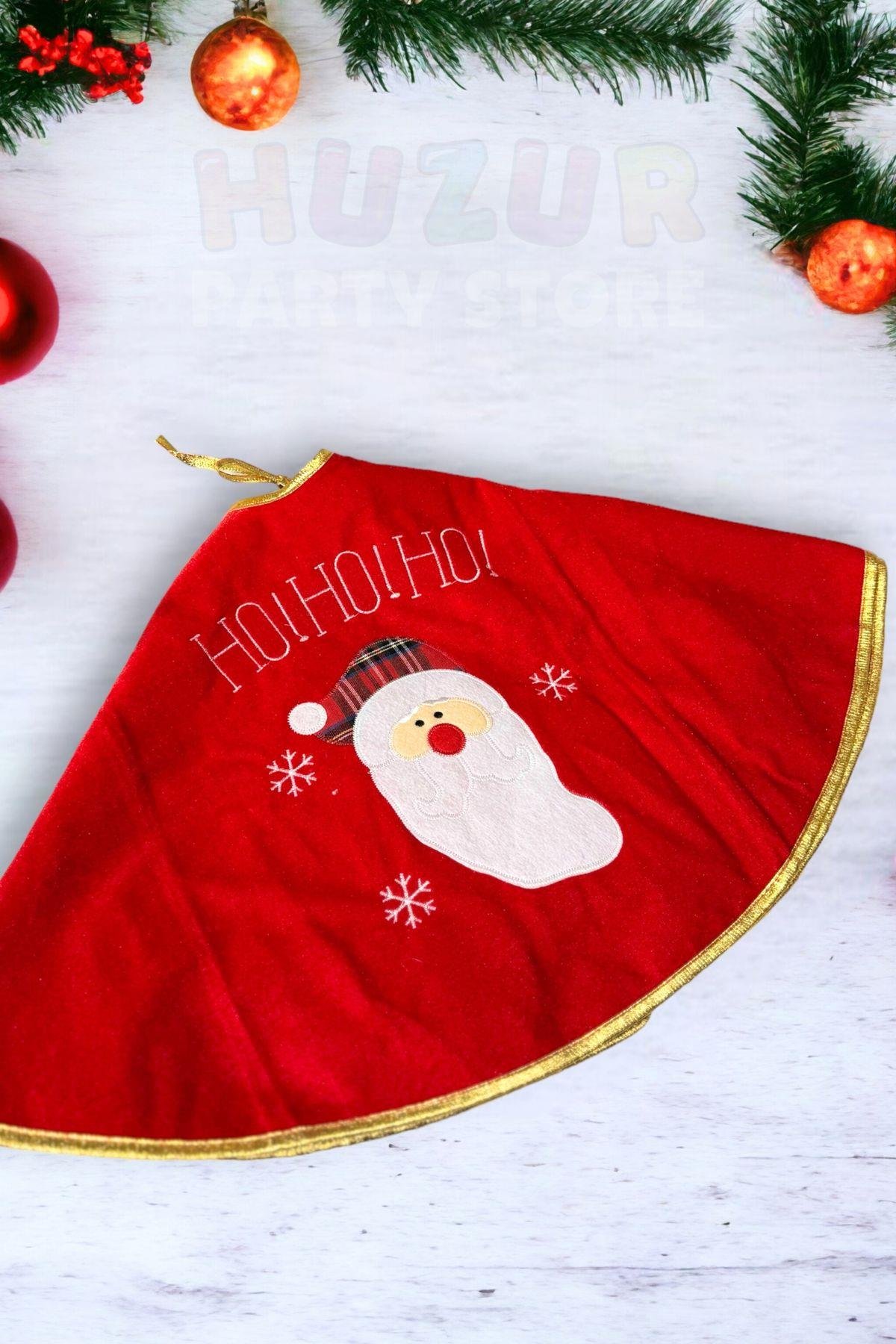 HOHOHO Yazılı Noel Baba Ağaç Altı Örtüsü Yeni Yıl Yılbaşı Ağacı Eteği Çam Altlığı 90 Cm Kırmızı