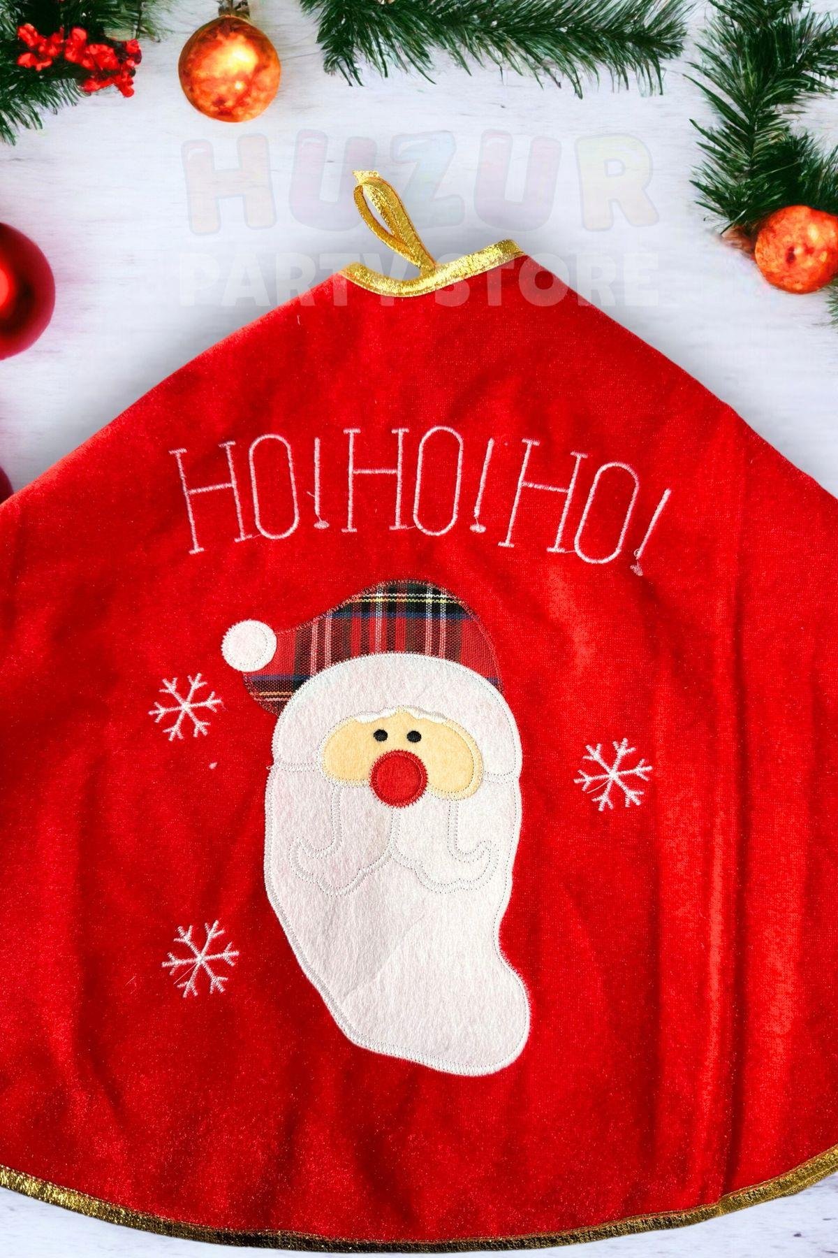 HOHOHO Yazılı Noel Baba Ağaç Altı Örtüsü Yeni Yıl Yılbaşı Ağacı Eteği Çam Altlığı 90 Cm Kırmızı