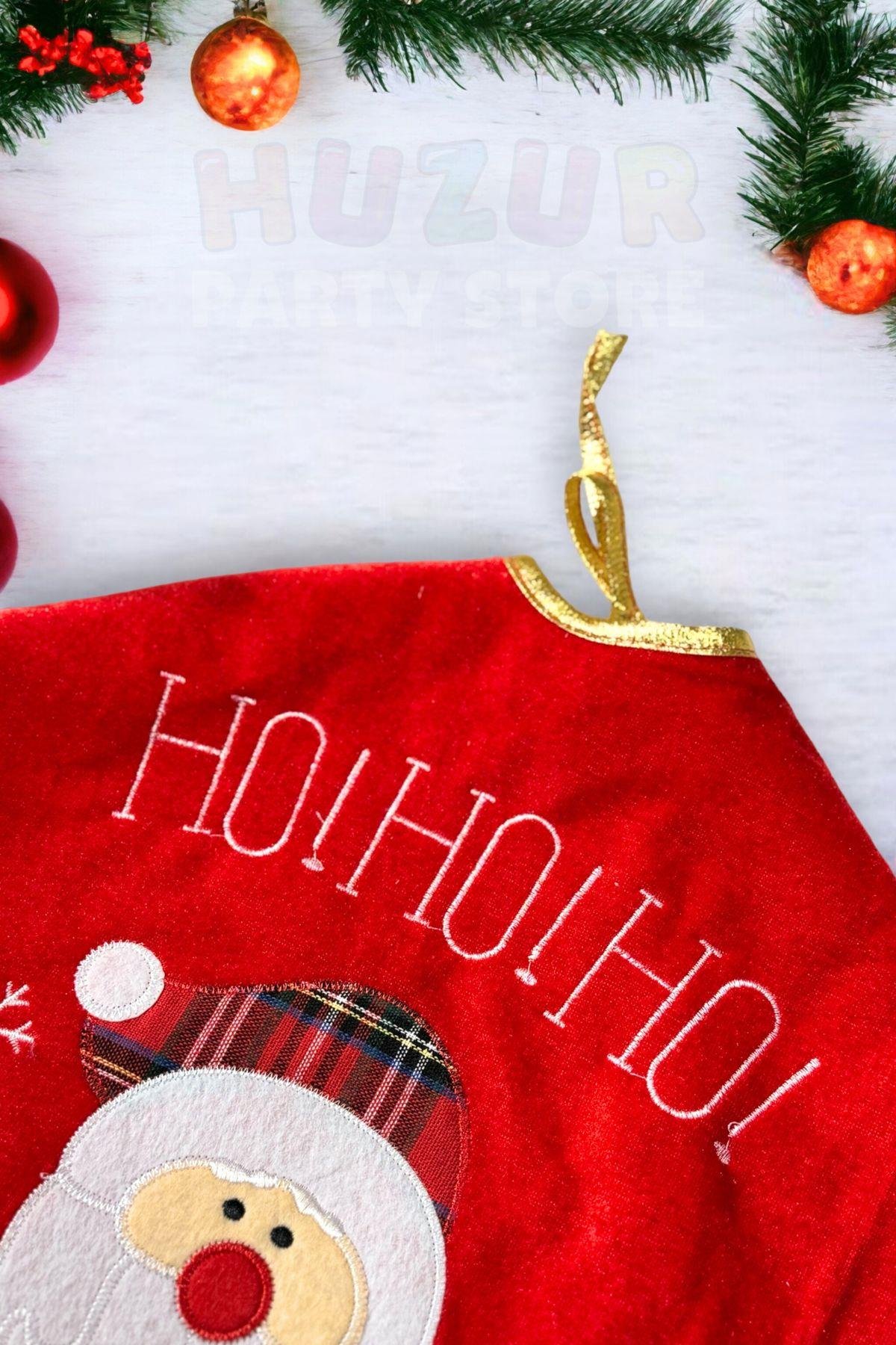 HOHOHO Yazılı Noel Baba Ağaç Altı Örtüsü Yeni Yıl Yılbaşı Ağacı Eteği Çam Altlığı 90 Cm Kırmızı