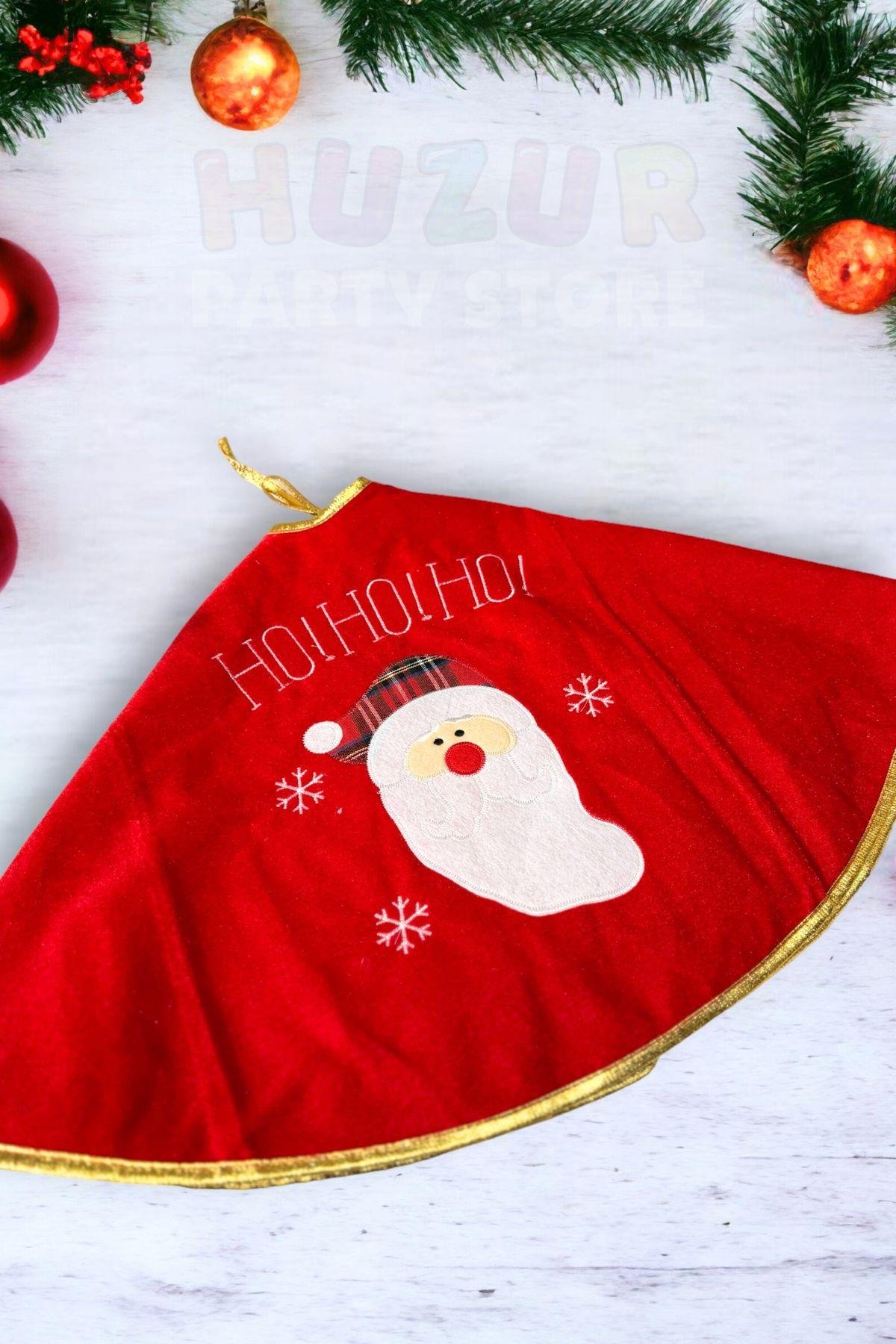 HOHOHO Yazılı Noel Baba Ağaç Altı Örtüsü Yeni Yıl Yılbaşı Ağacı Eteği Çam Altlığı 90 Cm Kırmızı