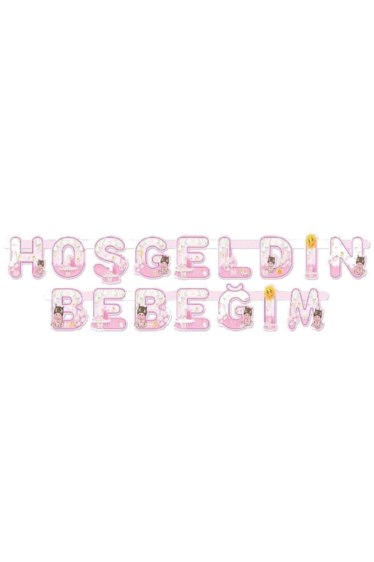 Hoşgeldin Bebeğim Yazısı Baby Shower Partisi Temalı Kız Pembe Konsept 2 Metre Yazı Flama Banner