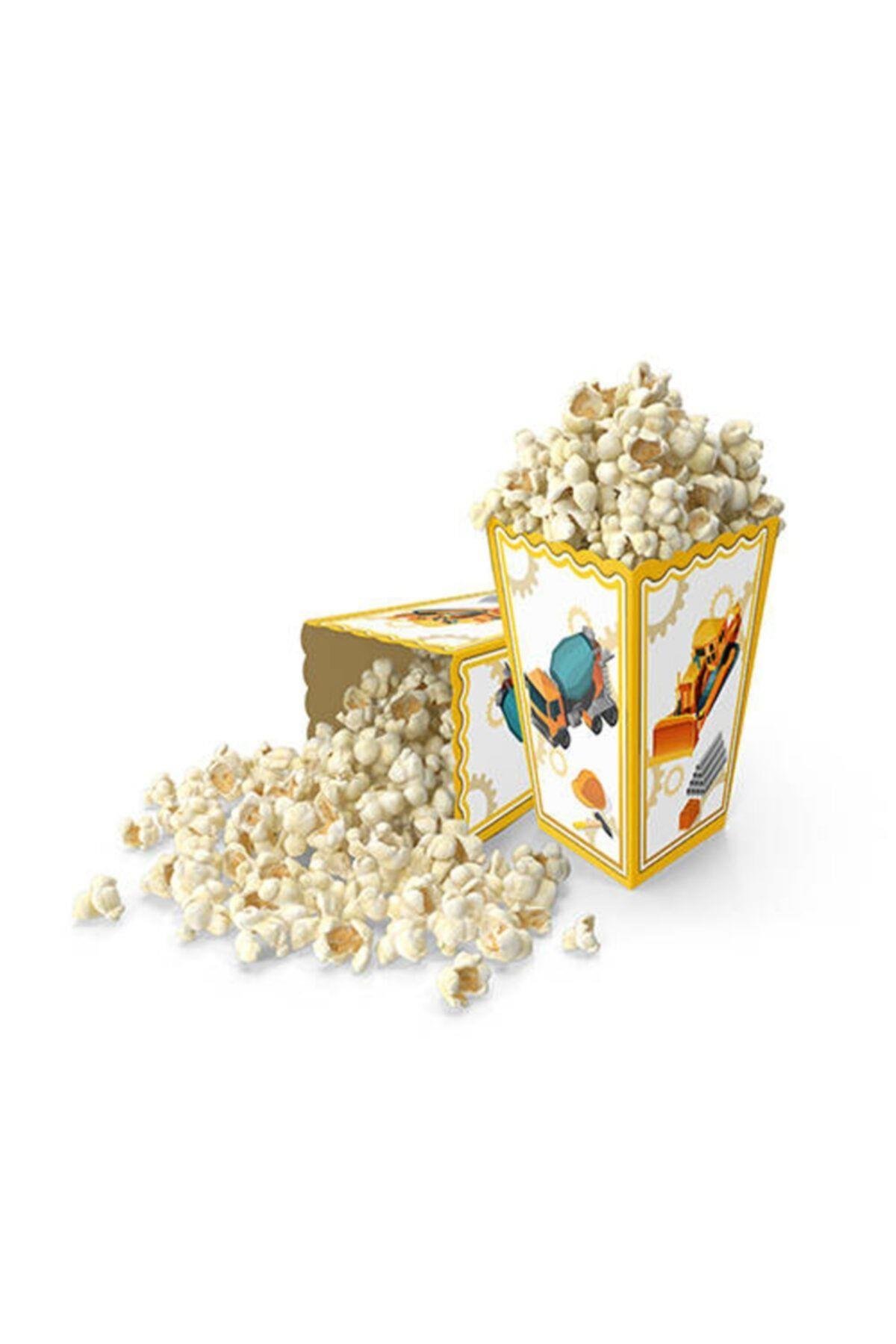 Inşaat Makineleri Temalı Mısır Kutusu 8 Li Karton Cips Kutusu 8 Adet Pop Corn Darı Kabı