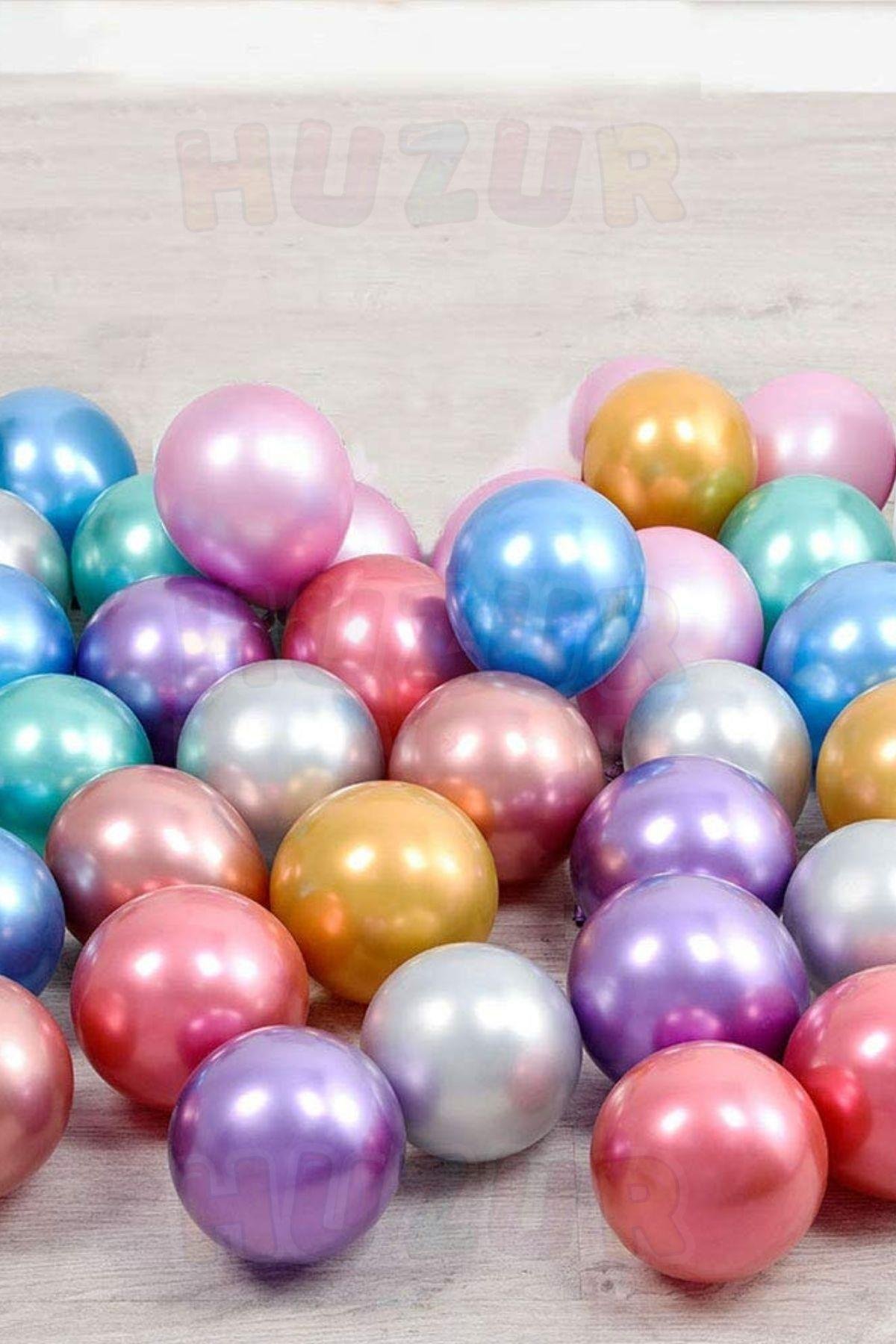 Karışık Renkli Krom Balon 10 Adet 30 Cm Inanılmaz Parlak Canlı Renk Renk Doğum Günü Parti Balonu