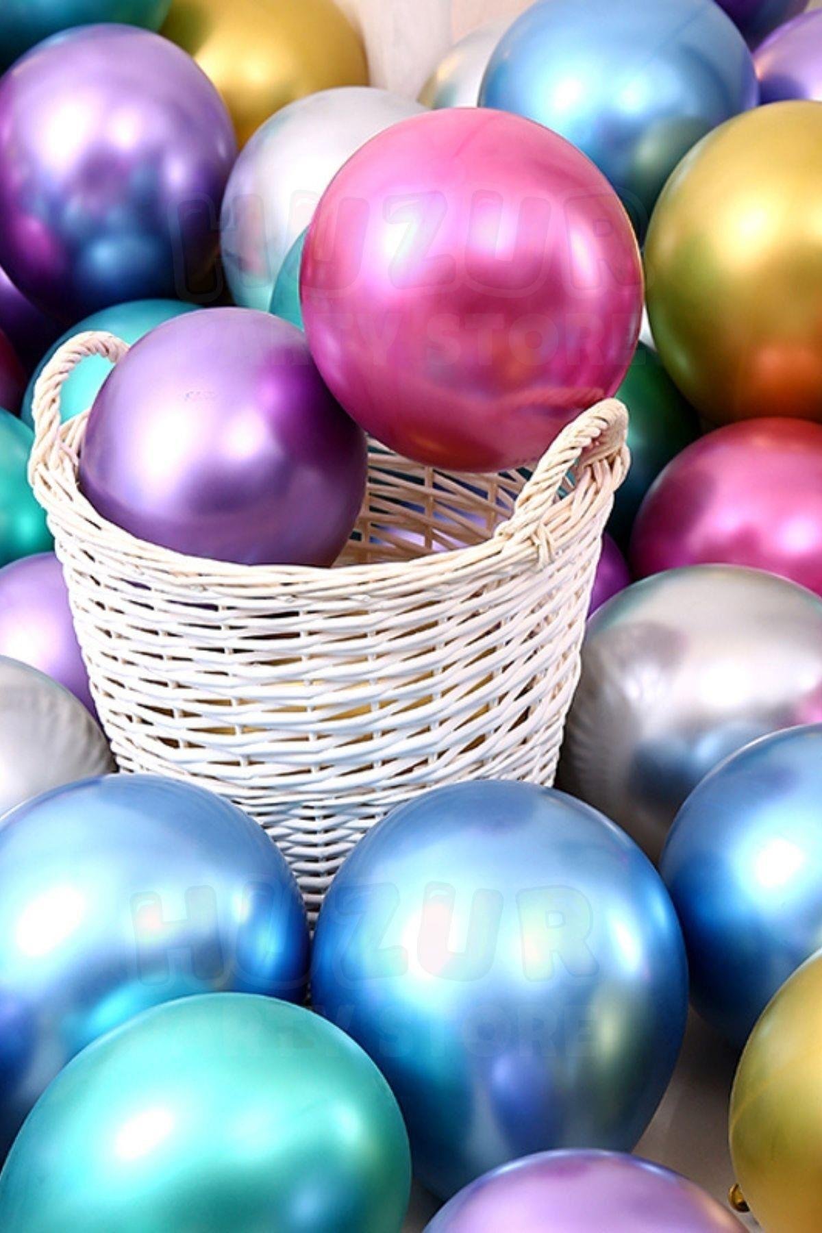 Karışık Renkli Krom Balon 10 Adet 30 Cm Inanılmaz Parlak Canlı Renk Renk Doğum Günü Parti Balonu