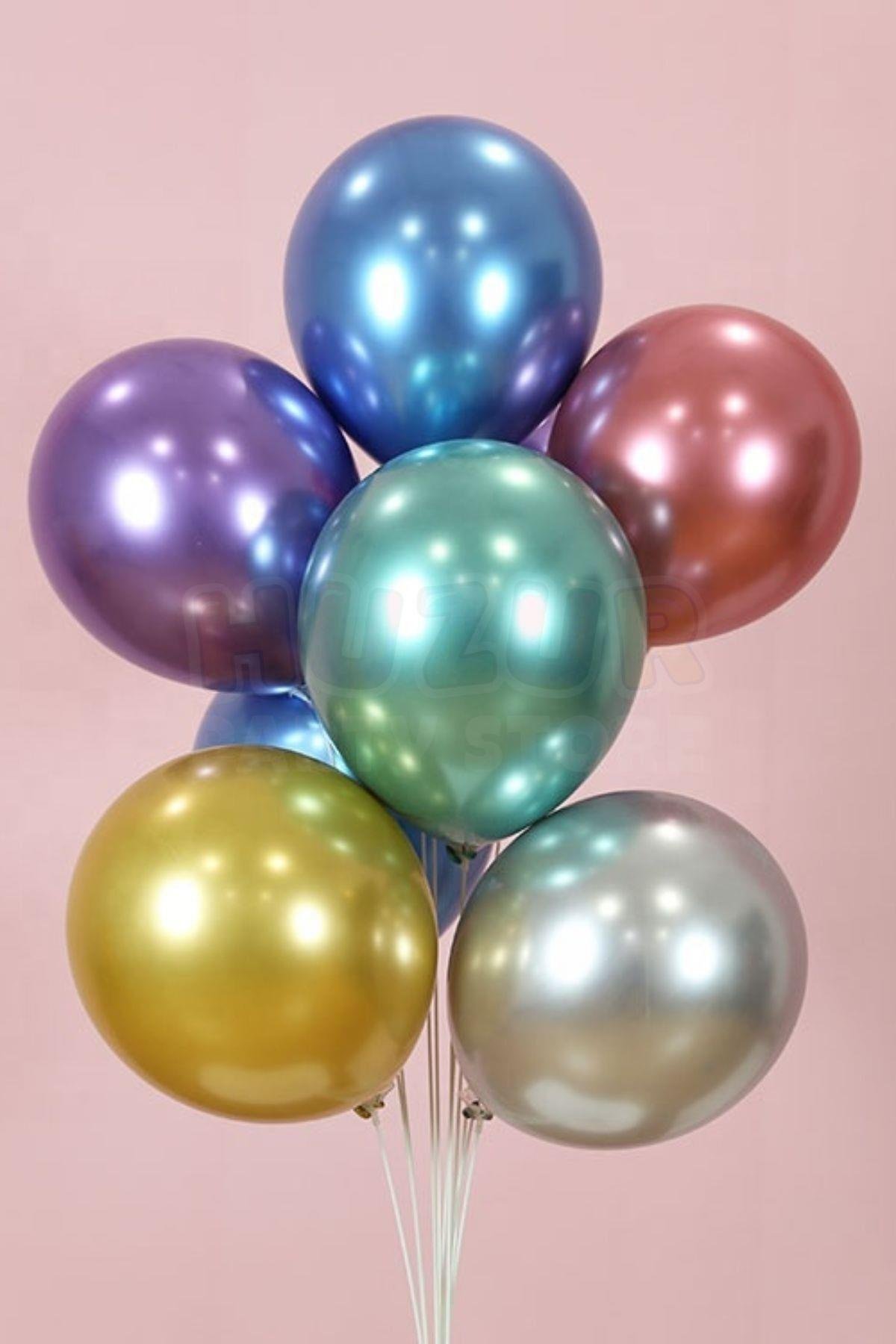 Karışık Renkli Krom Balon 10 Adet 30 Cm Inanılmaz Parlak Canlı Renk Renk Doğum Günü Parti Balonu