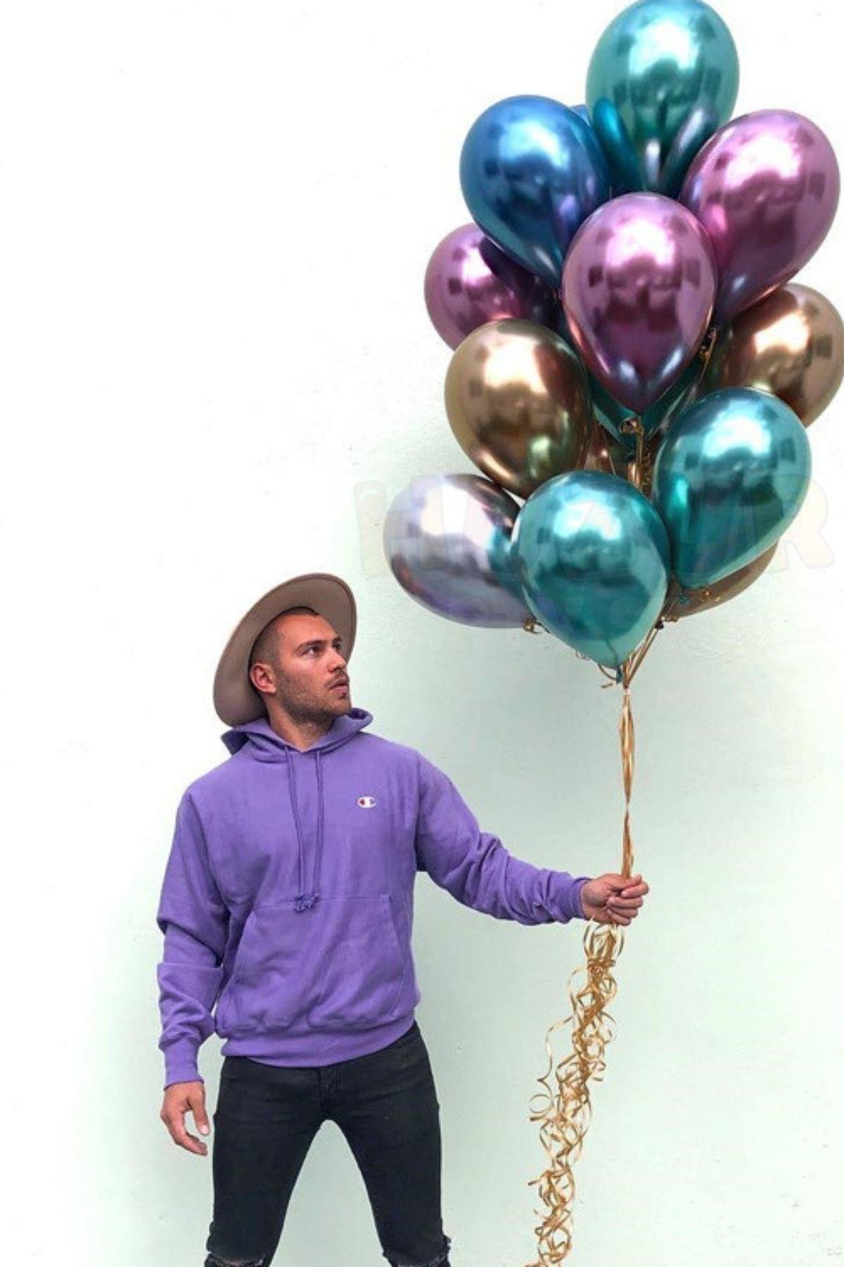 Karışık Renkli Krom Balon 10 Adet 30 Cm Inanılmaz Parlak Canlı Renk Renk Doğum Günü Parti Balonu
