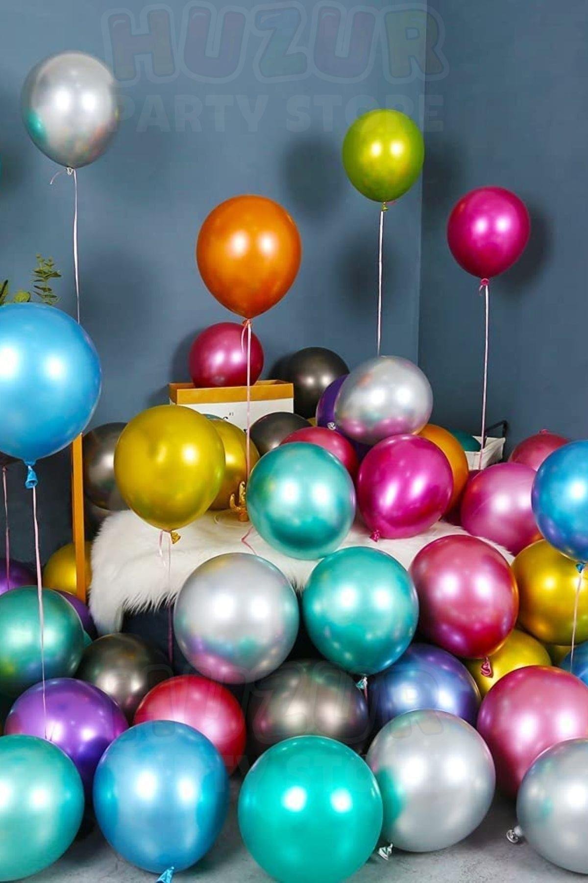 Karışık Renkli Krom Balon 10 Adet 30 Cm Inanılmaz Parlak Canlı Renk Renk Doğum Günü Parti Balonu