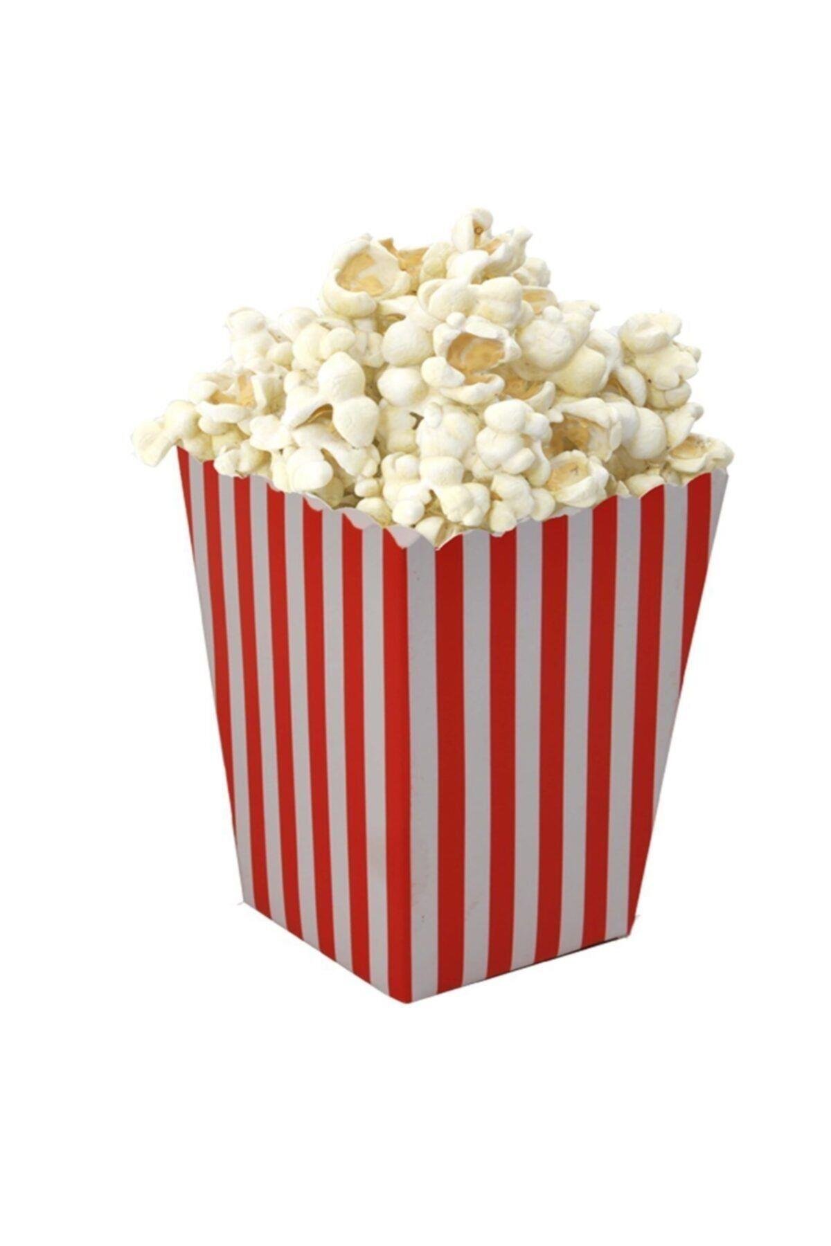 Kırmızı Çizgili Beyaz Mısır Kutusu 8'li Karton Cips Kutusu 8 Adet Pop Corn Darı Kabı