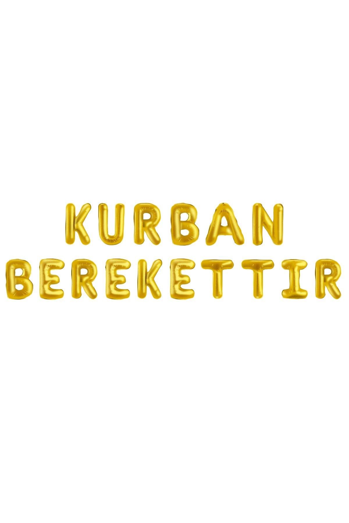 Kurban Berekettir Yazılı Gold Renkli Folyo Balon Altın Sarısı Renginde Bayram Temalı Din Islam Süsü