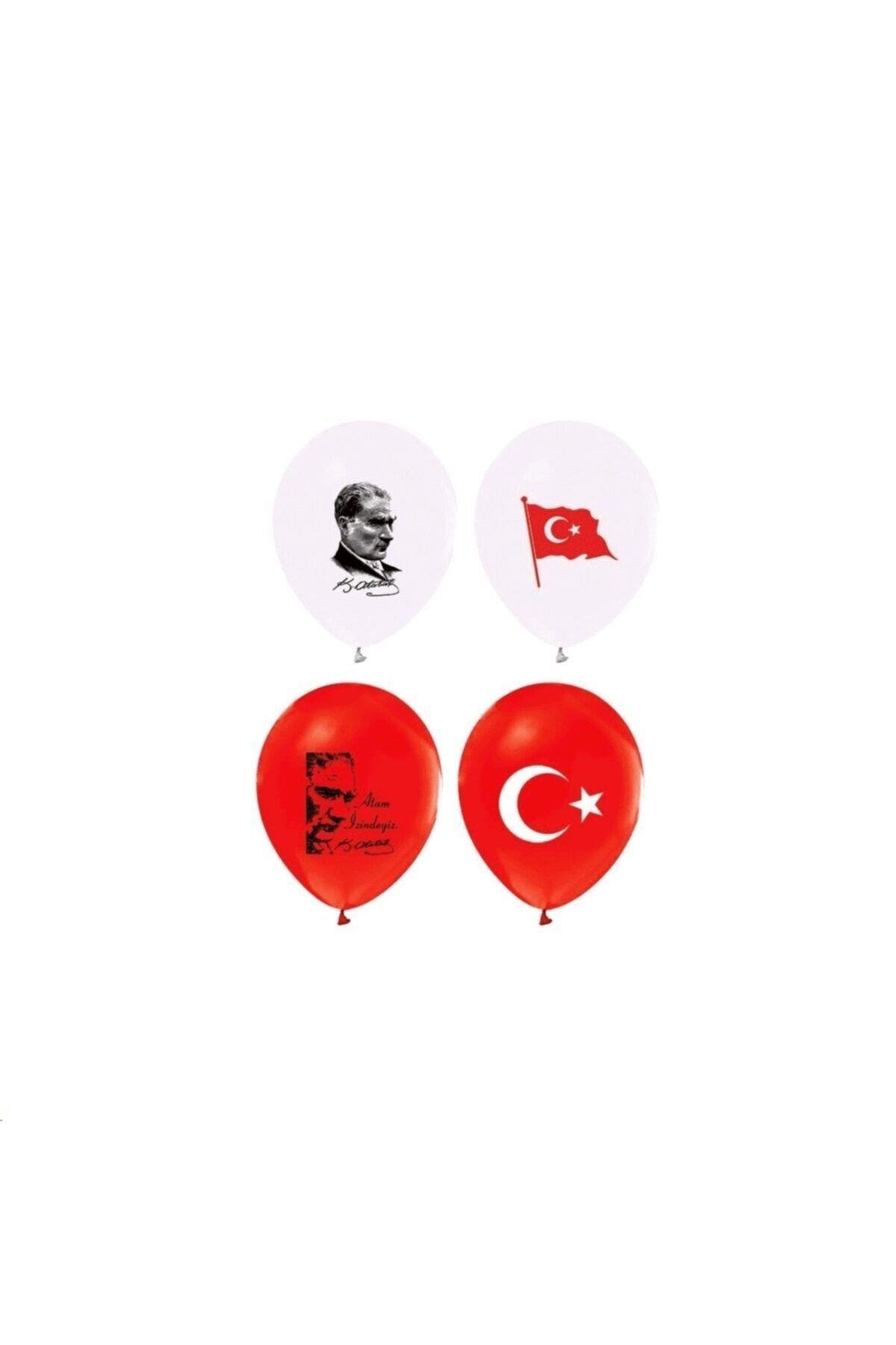 Mustafa Kemal Atatürk Türk Bayrağı Kırmızı Beyaz Balon 12 Inç 30 Cm Milli Bayram Süsü 100 Adet