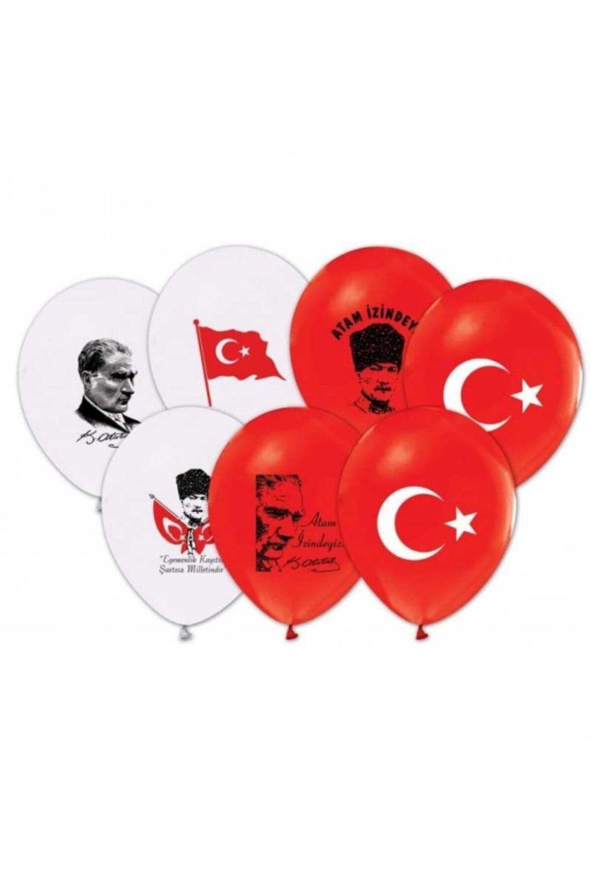 Mustafa Kemal Atatürk Türk Bayrağı Kırmızı Beyaz Balon 12 Inç 30 Cm Milli Bayram Süsü 100 Adet