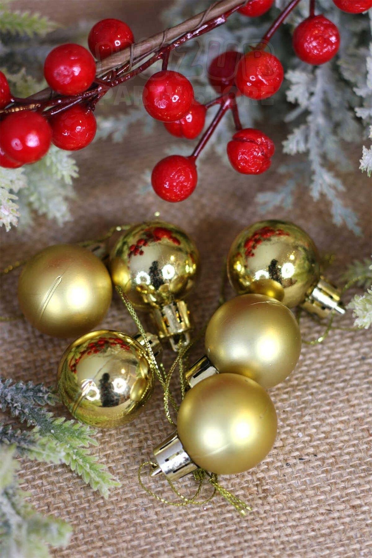 Parlak Mat Gold Renkli Cici Top 3 Cm 6'lı Yılbaşı Yeni Yıl Çam Ağacı Ağaç Süsü Ipli Altın Sarısı