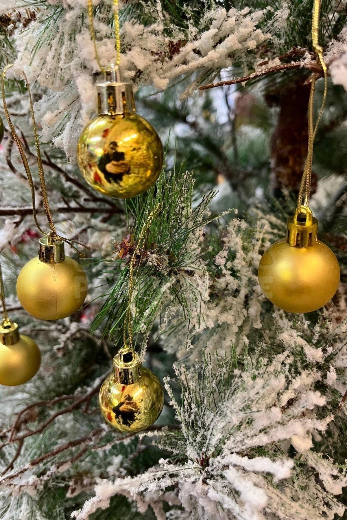 Parlak Mat Gold Renkli Cici Top 3 Cm 6'lı Yılbaşı Yeni Yıl Çam Ağacı Ağaç Süsü Ipli Altın Sarısı