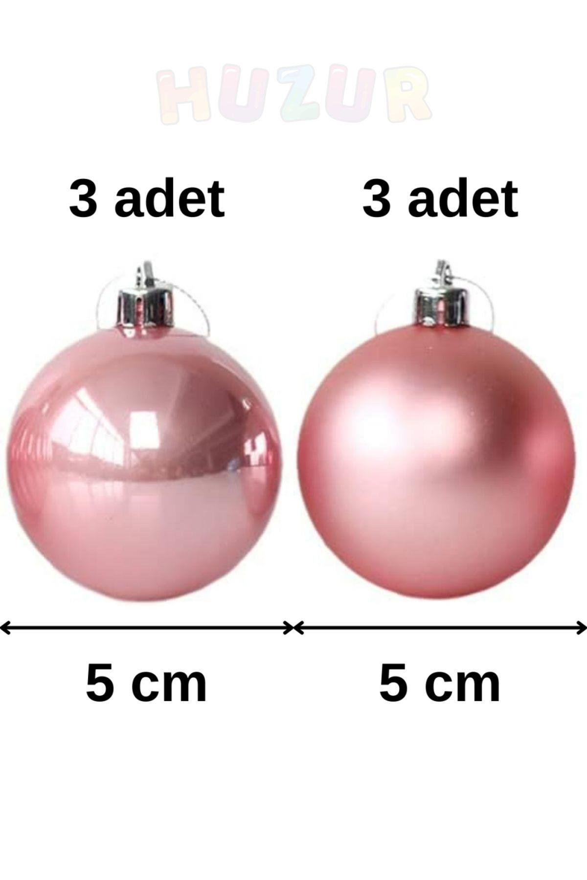 Parlak Mat Pembe Renkli Cici Top 5 Cm 6'lı Yılbaşı Yeni Yıl Çam Ağacı Süsü Ipli Ağaca Asılan Süs