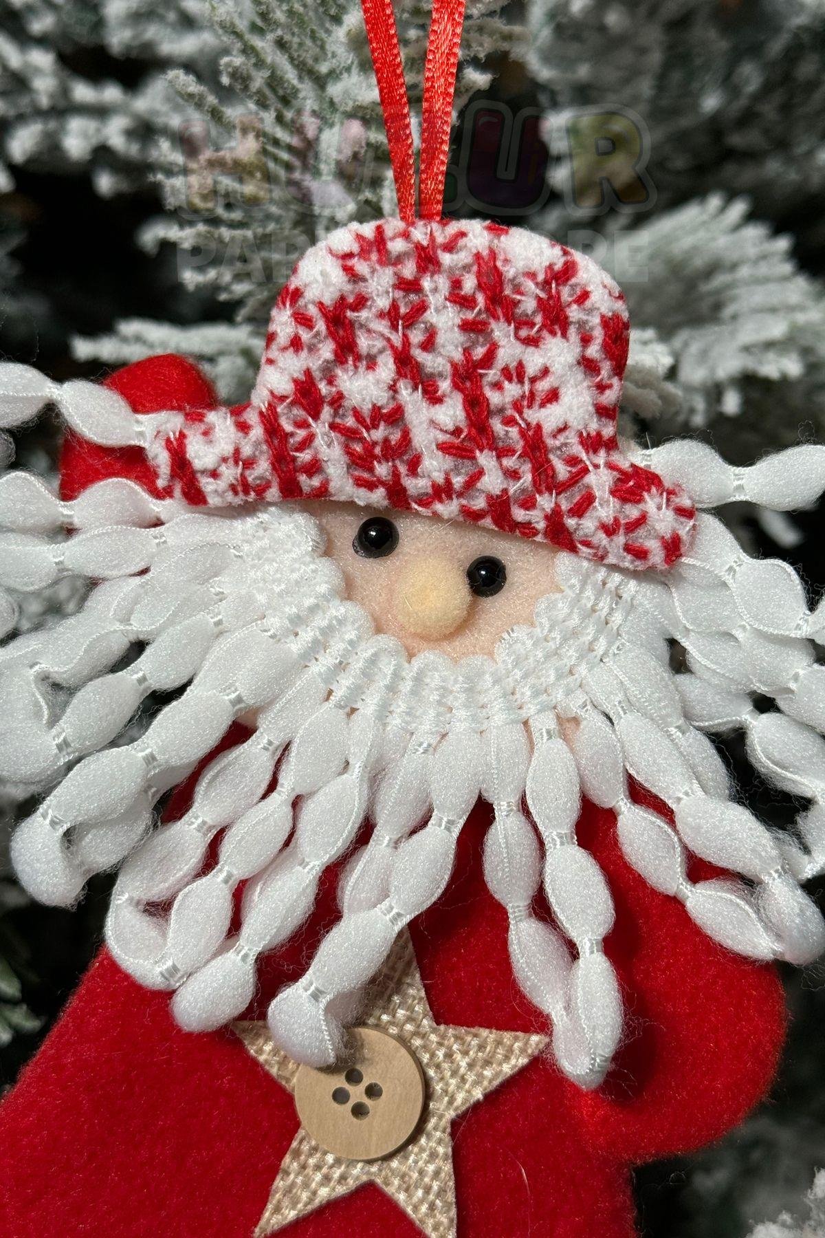 Peluş Noel Baba Yılbaşı Ağacı Asmalık 20 Cm Süs Kırmızı Beyaz Kıyafetli Üst Kalite Ağaç Çam Süsü