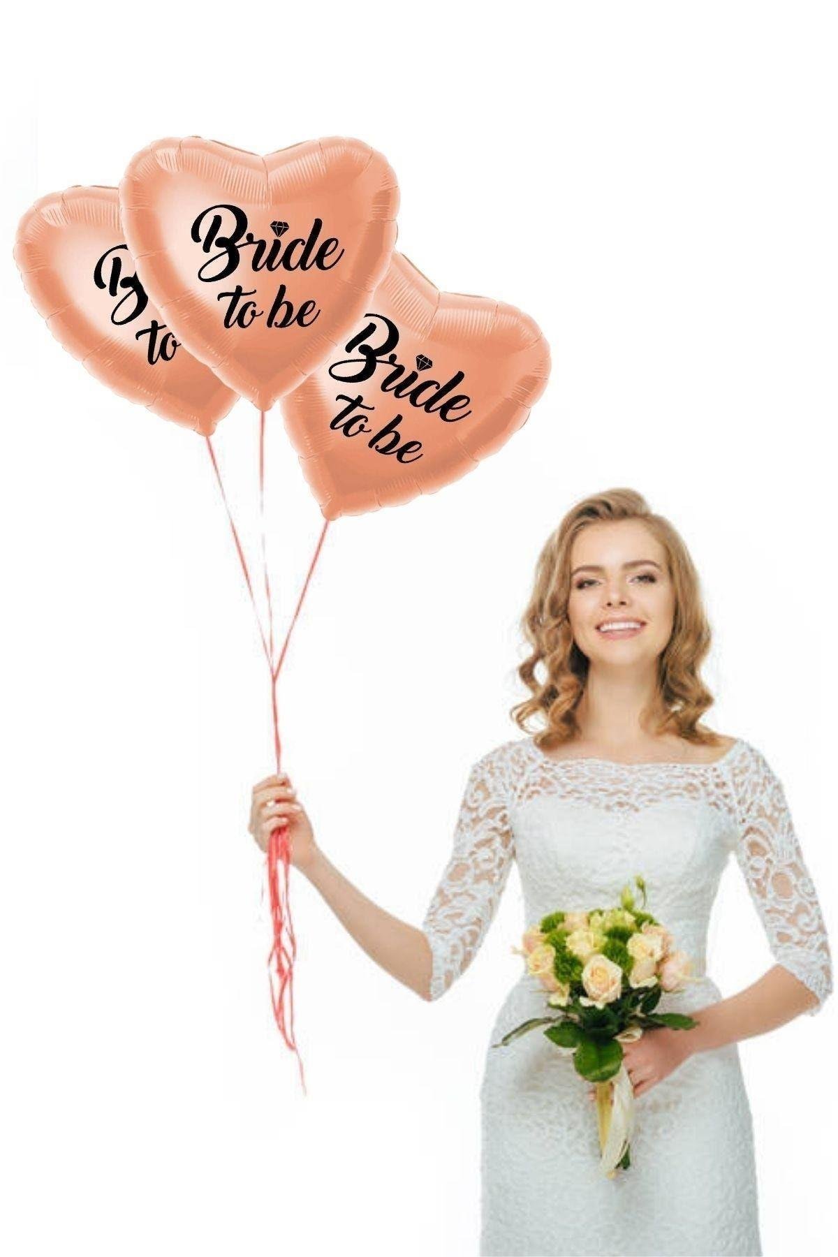 Rose Gold Kalpli Siyah Bride To Be Yazılı Kalp Folyo Balon Bekarlığa Veda Partisi Konsepti 70x60 Cm