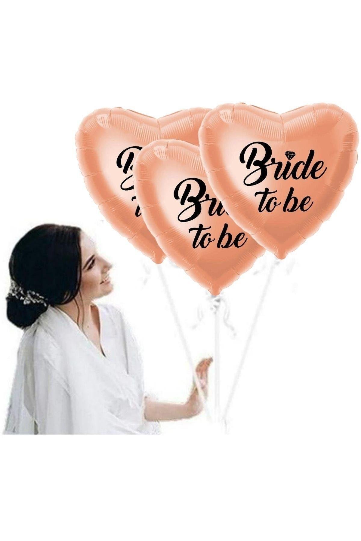 Rose Gold Kalpli Siyah Bride To Be Yazılı Kalp Folyo Balon Bekarlığa Veda Partisi Konsepti 70x60 Cm