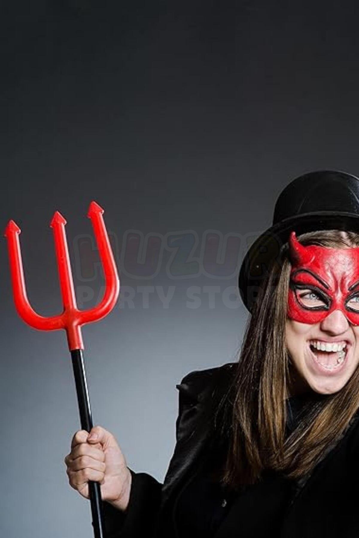 Şeytan Mızrağı 110 Cm Plastik Siyah Sopalı Ucu Kırmızı Mızrak Cadılar Bayramı Halloween Parti Dekoru