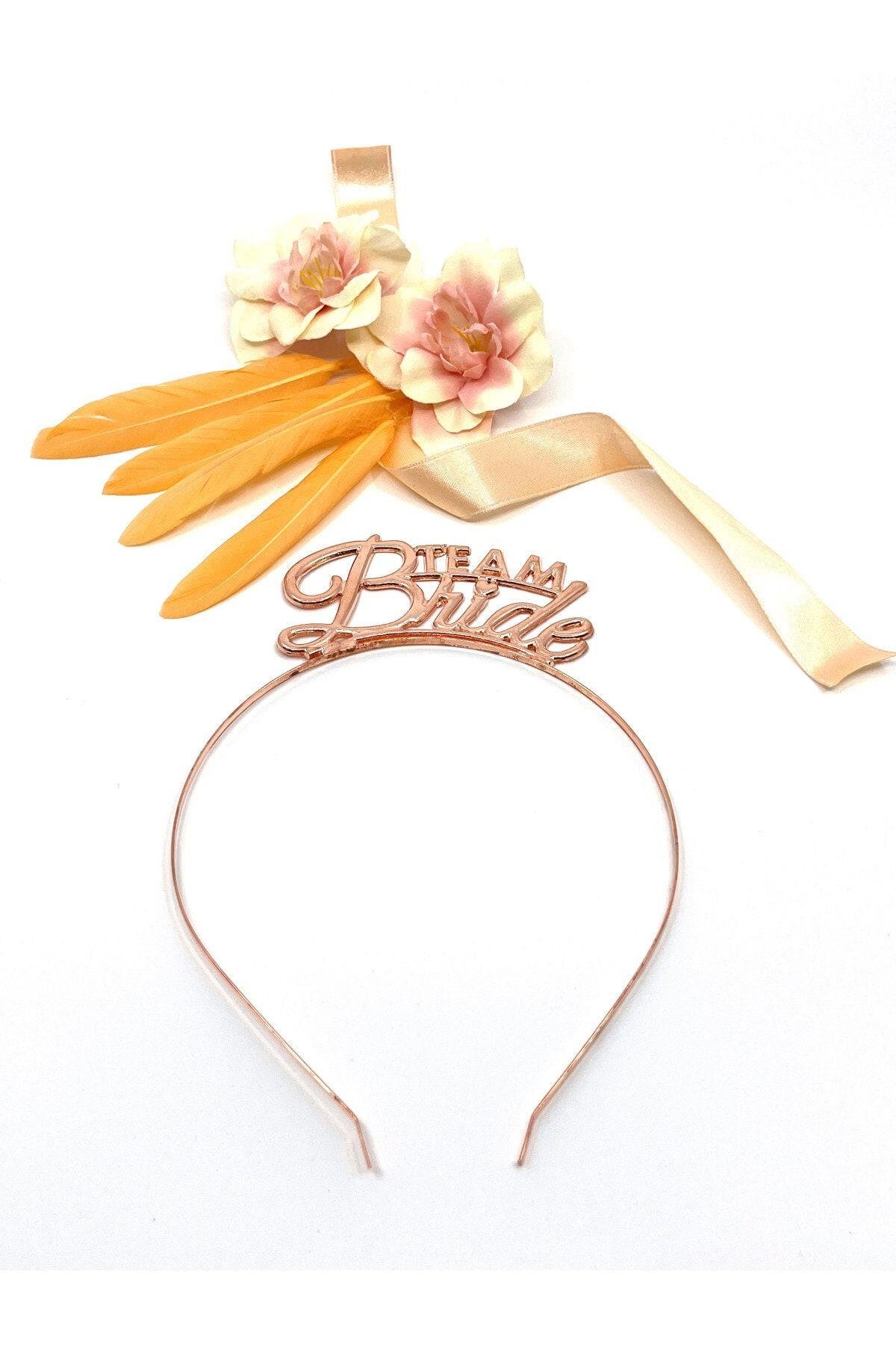 Team Bride Yazılı Nedime Tacı Metal Taç Rose Gold Renkli Bakır Renginde Bekarlığa Veda Partisi