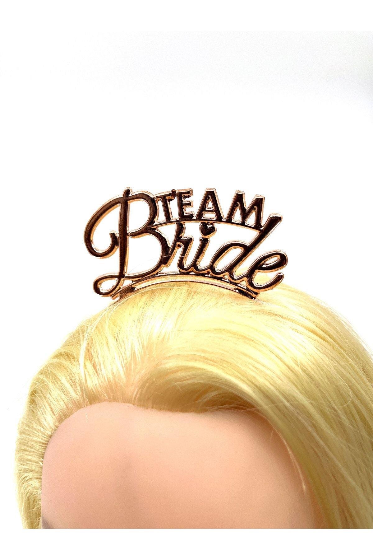 Team Bride Yazılı Nedime Tacı Metal Taç Rose Gold Renkli Bakır Renginde Bekarlığa Veda Partisi