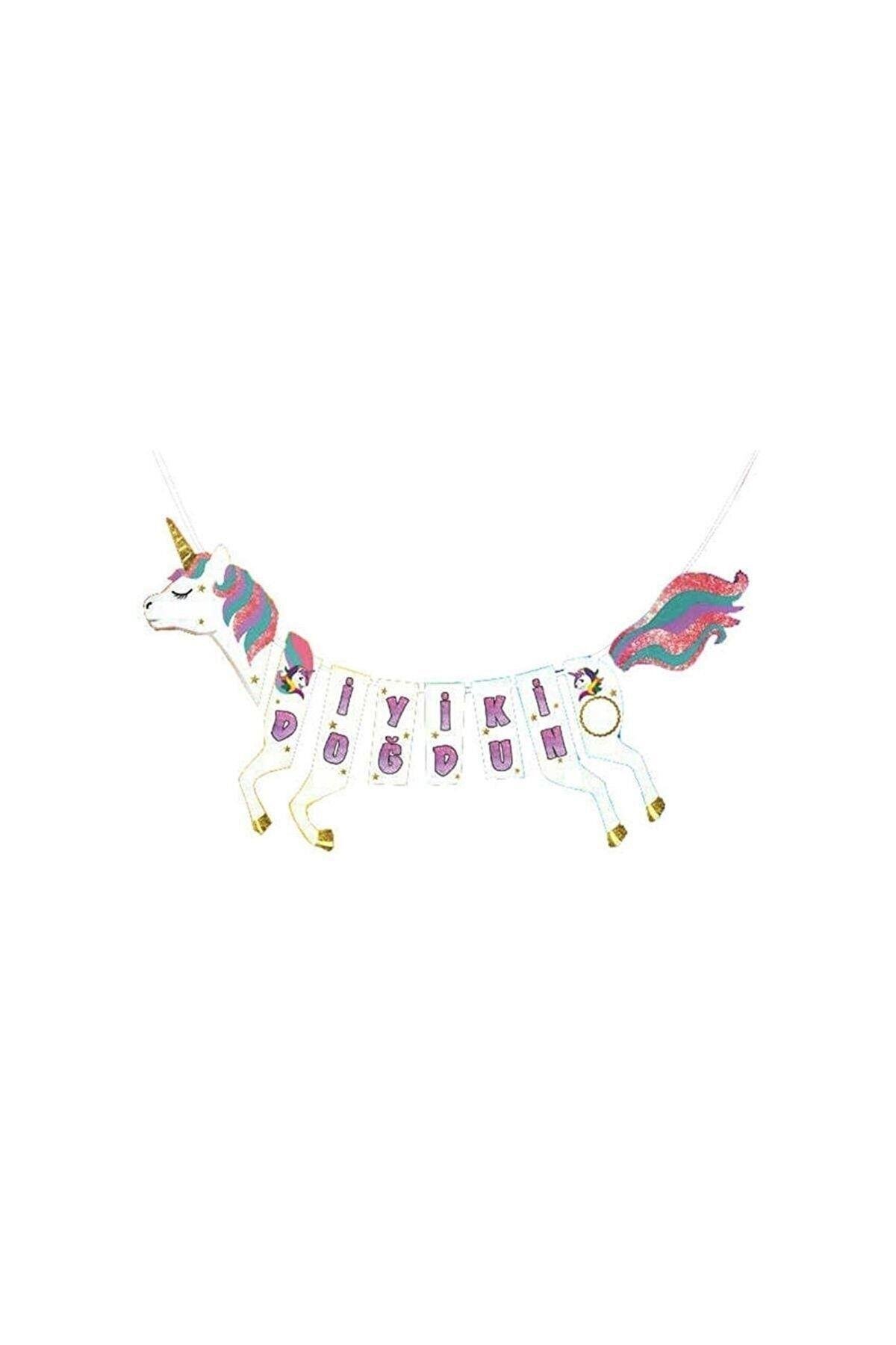 Unicorn Karakterli Boynuzlu At Temalı Pony Parti Konsept 2 m Iyiki Doğdun Yazısı 3d Banner