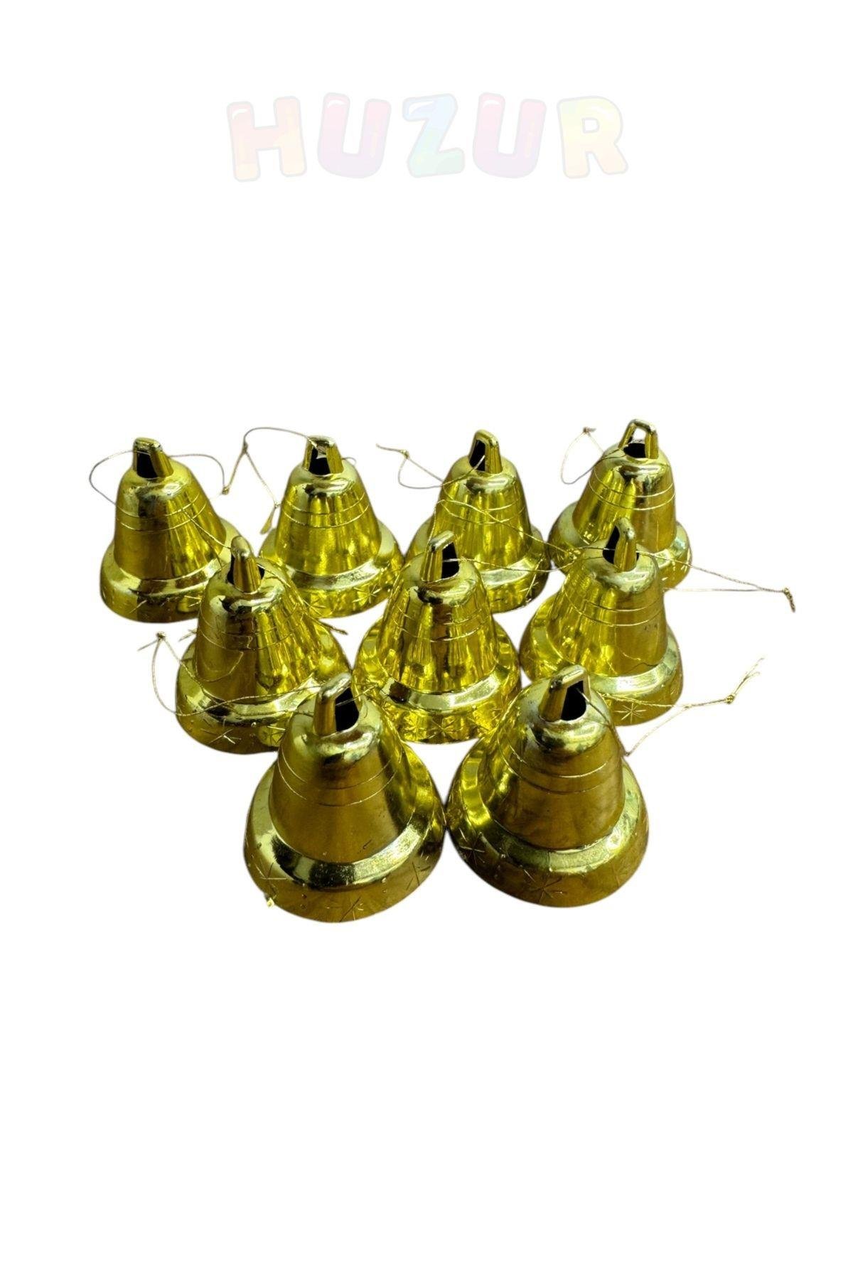 Yılbaşı Çam Ağacı Çan Süs Gold İpli 9'lu 3 Cm Yeni Yıl Ağaç Süsü Gold Altın Sarısı Renk Zil Parlak