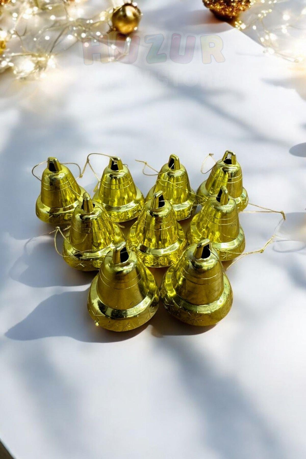 Yılbaşı Çam Ağacı Çan Süs Gold İpli 9'lu 3 Cm Yeni Yıl Ağaç Süsü Gold Altın Sarısı Renk Zil Parlak