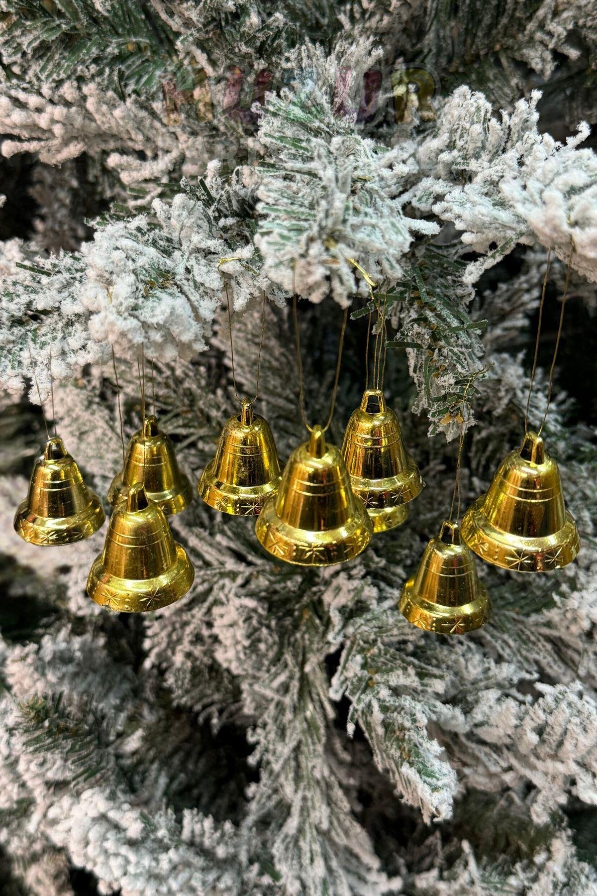 Yılbaşı Çam Ağacı Çan Süs Gold İpli 9'lu 3 Cm Yeni Yıl Ağaç Süsü Gold Altın Sarısı Renk Zil Parlak