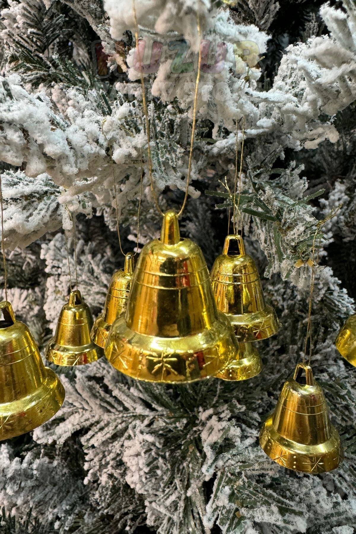 Yılbaşı Çam Ağacı Çan Süs Gold İpli 9'lu 3 Cm Yeni Yıl Ağaç Süsü Gold Altın Sarısı Renk Zil Parlak